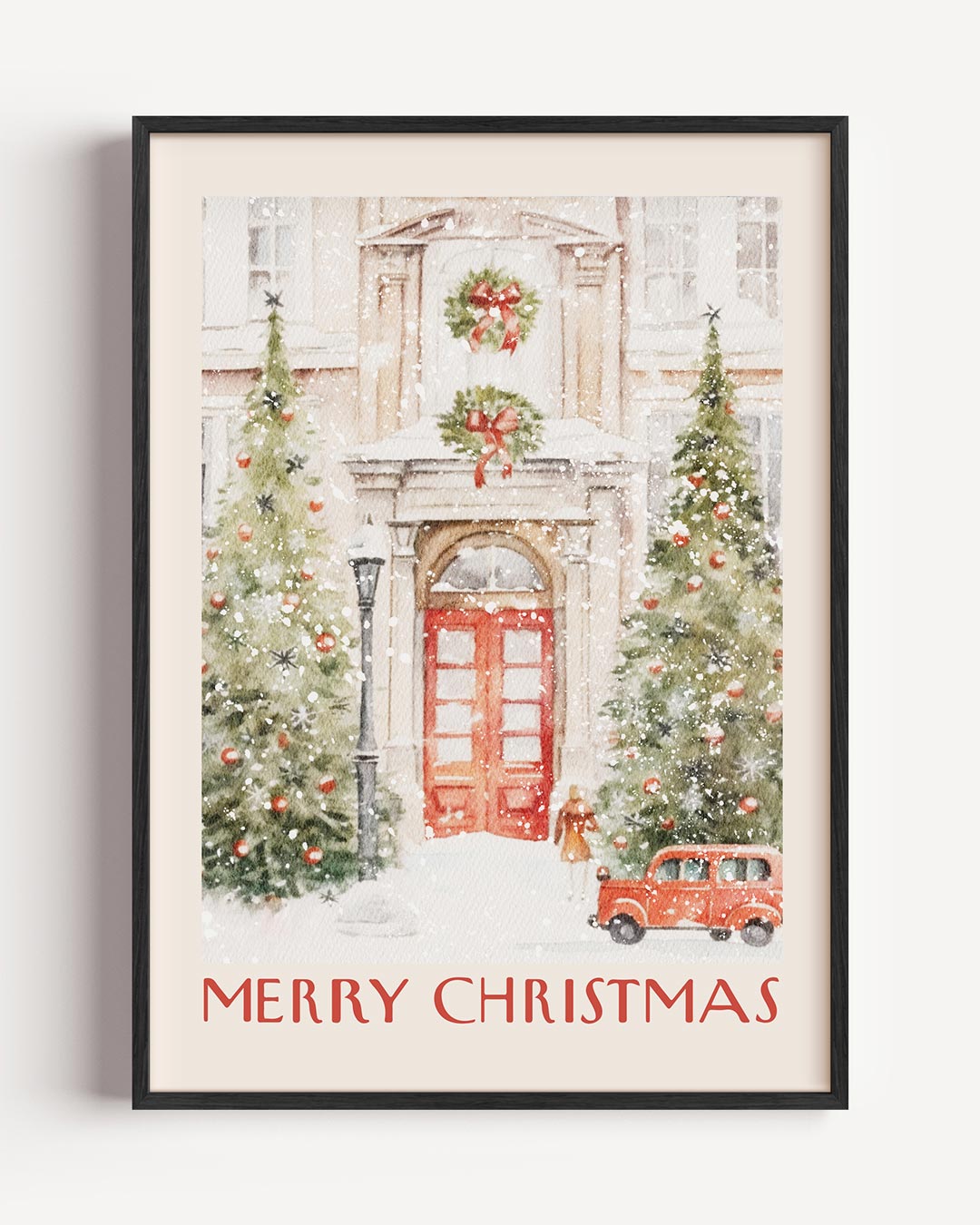 Vintage Kerstposter met Sneeuwtafereel Poster-WallArtistic