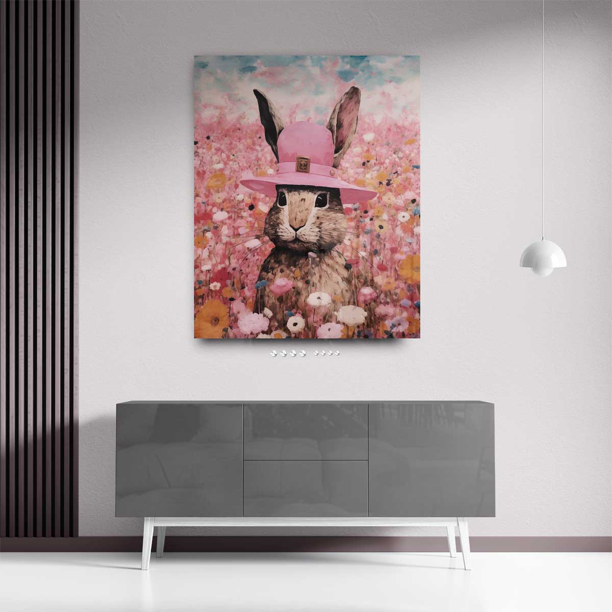 Konijn in Bloemenparadijs Kunstwerk-canvas-dibond-plexiglas-wanddecoratie-WallArtistic