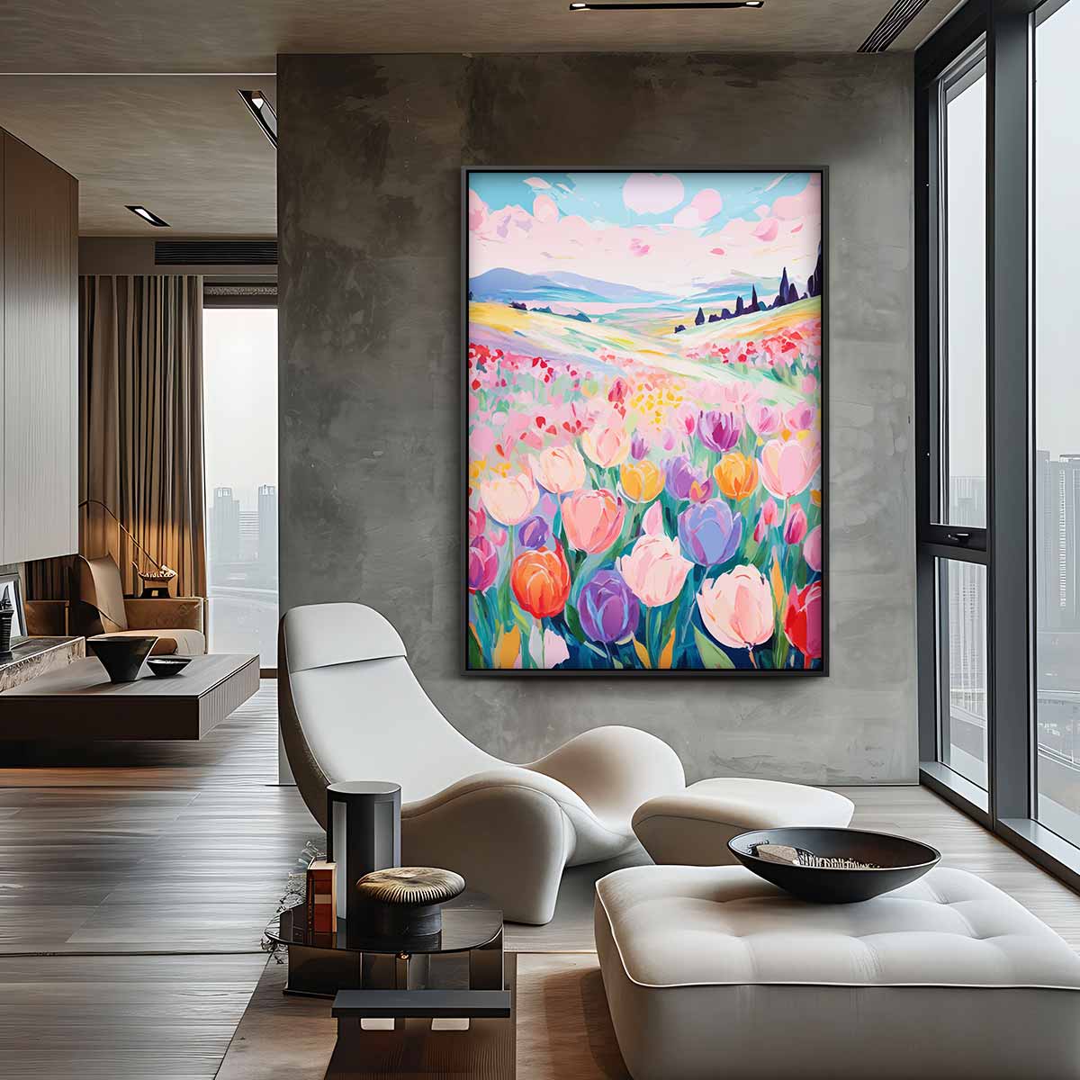 Bloemenveld in Lente Kleuren Kunstwerk-canvas-dibond-plexiglas-wanddecoratie-WallArtistic
