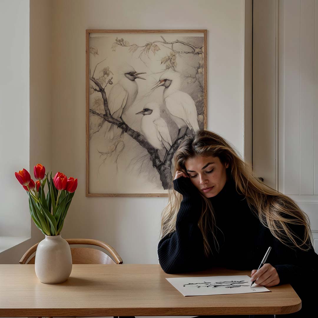 Elegante Vogel Illustratie Poster-WallArtistic