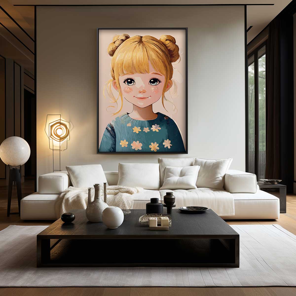 Dromerig Meisje met Bloemen Kunstwerk-canvas-dibond-plexiglas-wanddecoratie-WallArtistic