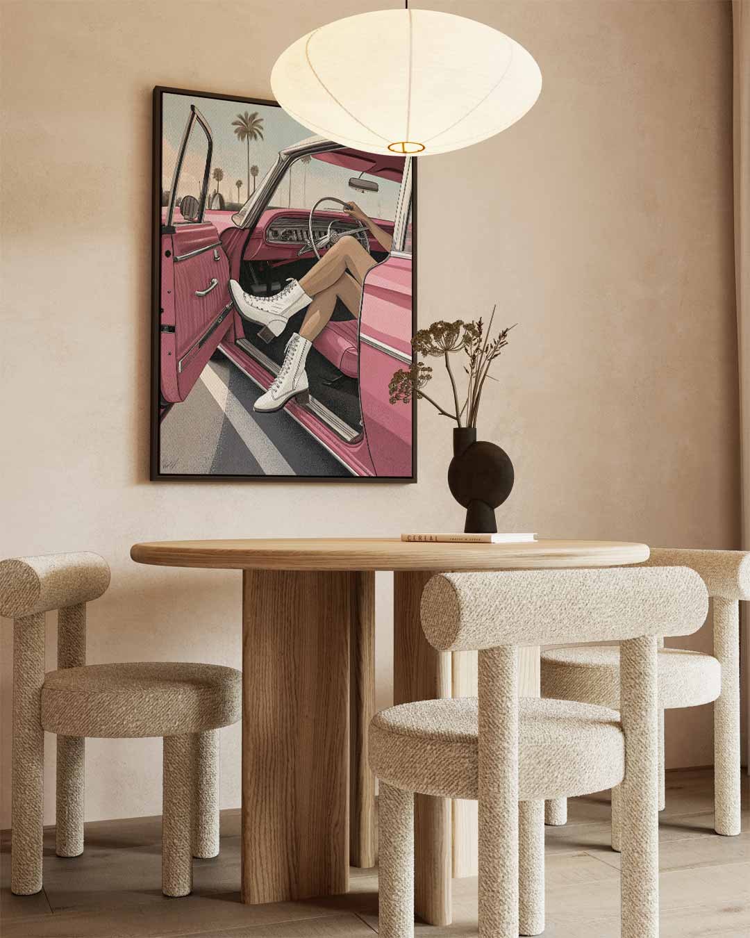 Zonnige Dag in de Retro Cabrio Kunstwerk-canvas-dibond-plexiglas-wanddecoratie-WallArtistic