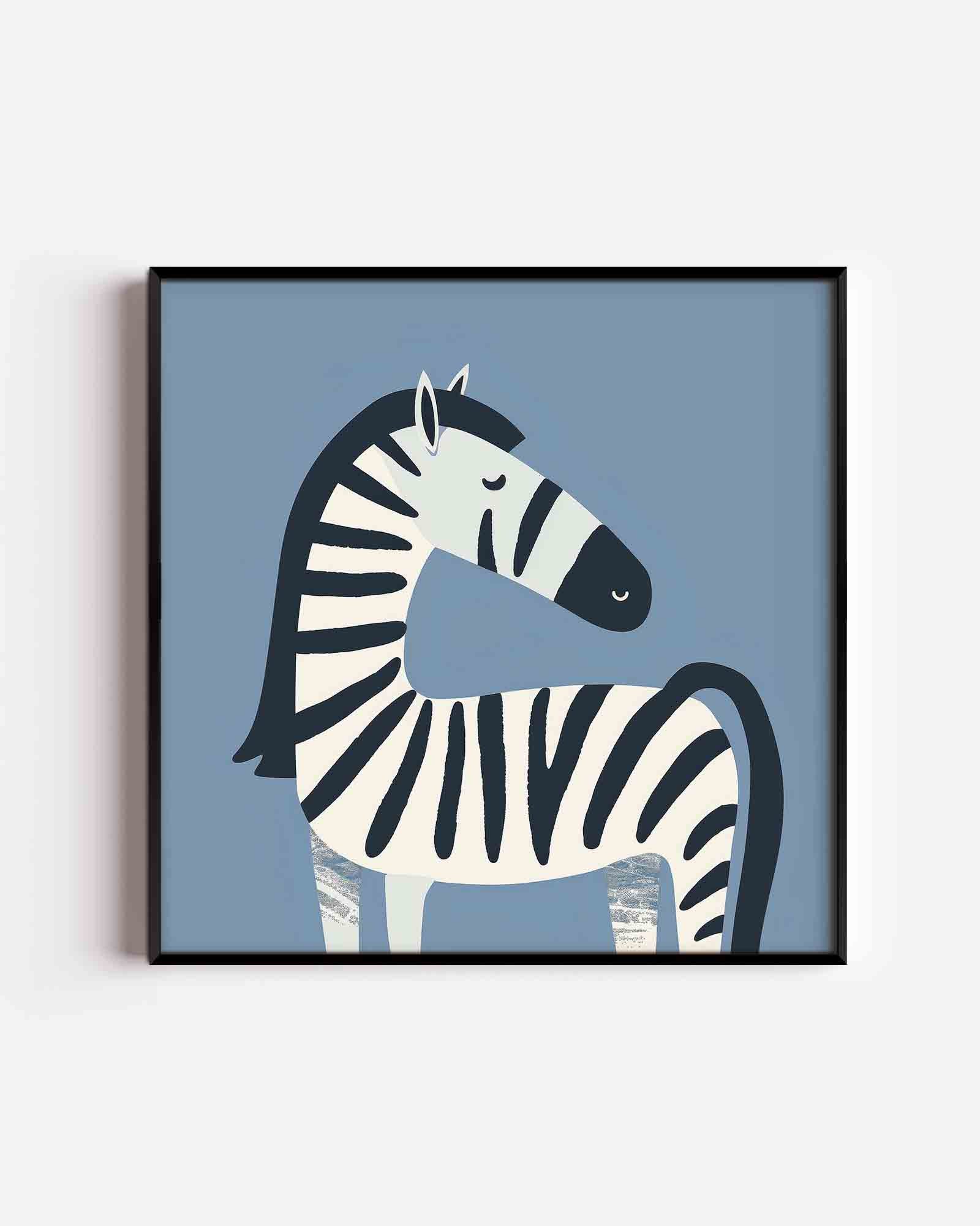 Zebra op blauwe achtergrond Poster