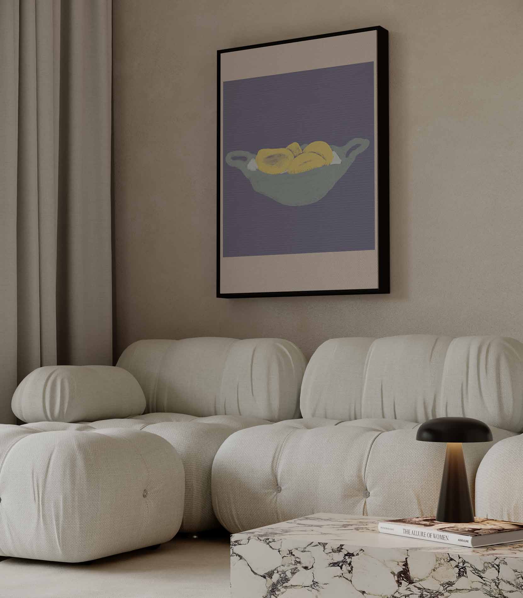 Zonnige Bananen in Blauwe Schaal Kunstwerk-canvas-dibond-plexiglas-wanddecoratie-WallArtistic