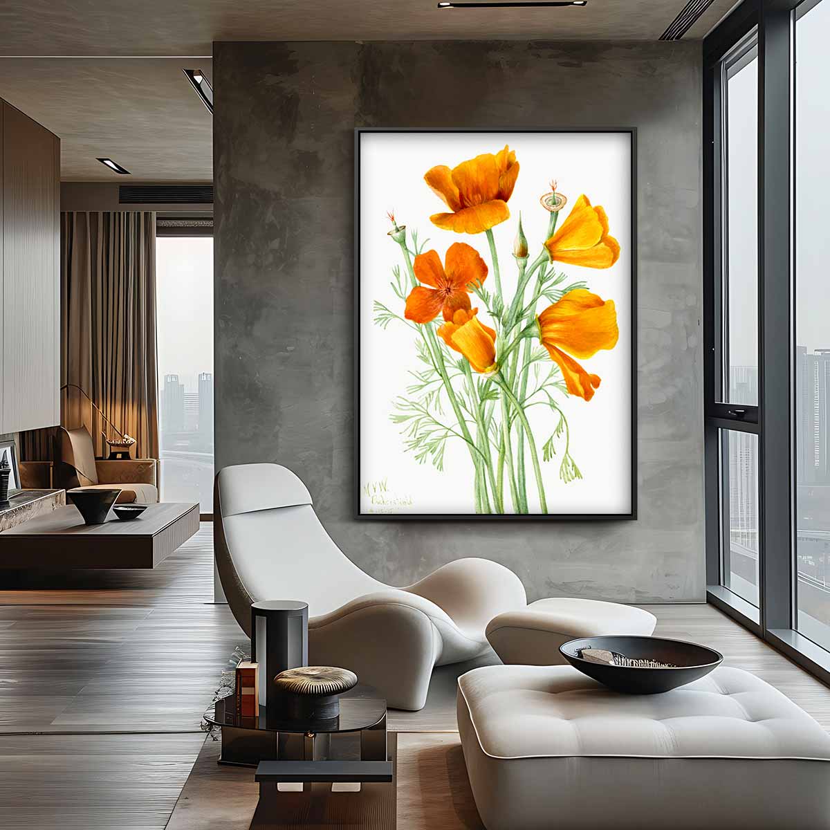 California Klaproos Illustratie Kunstwerk-canvas-dibond-plexiglas-wanddecoratie-WallArtistic