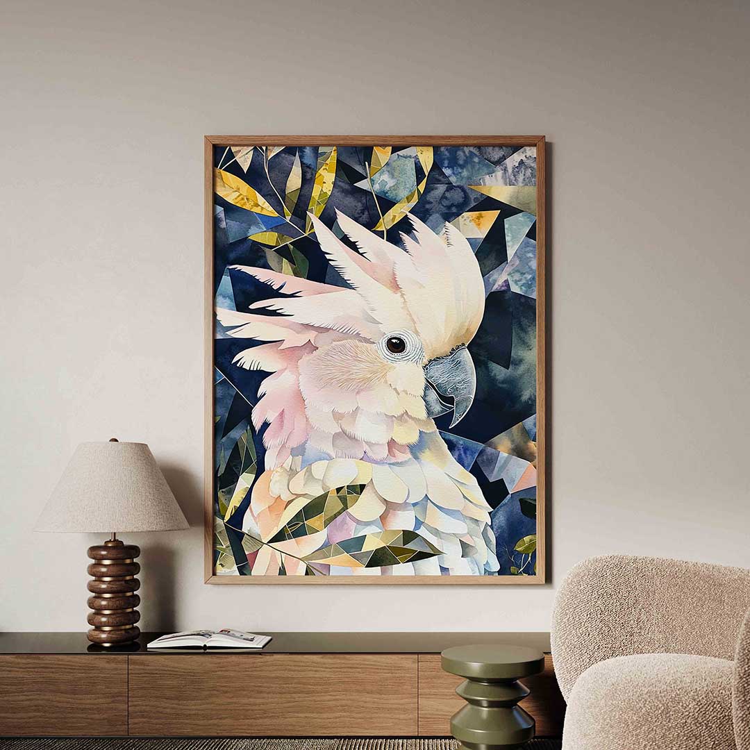 Papegaai met geometrische bladeren Poster