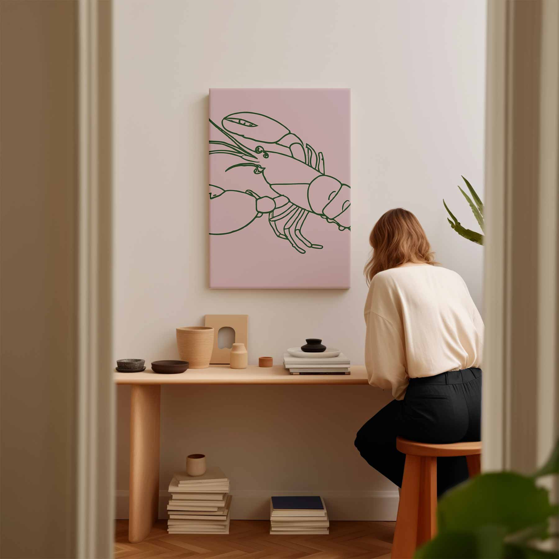 Minimalistische Kreeftenlijntekening Kunstwerk-canvas-dibond-plexiglas-wanddecoratie-WallArtistic