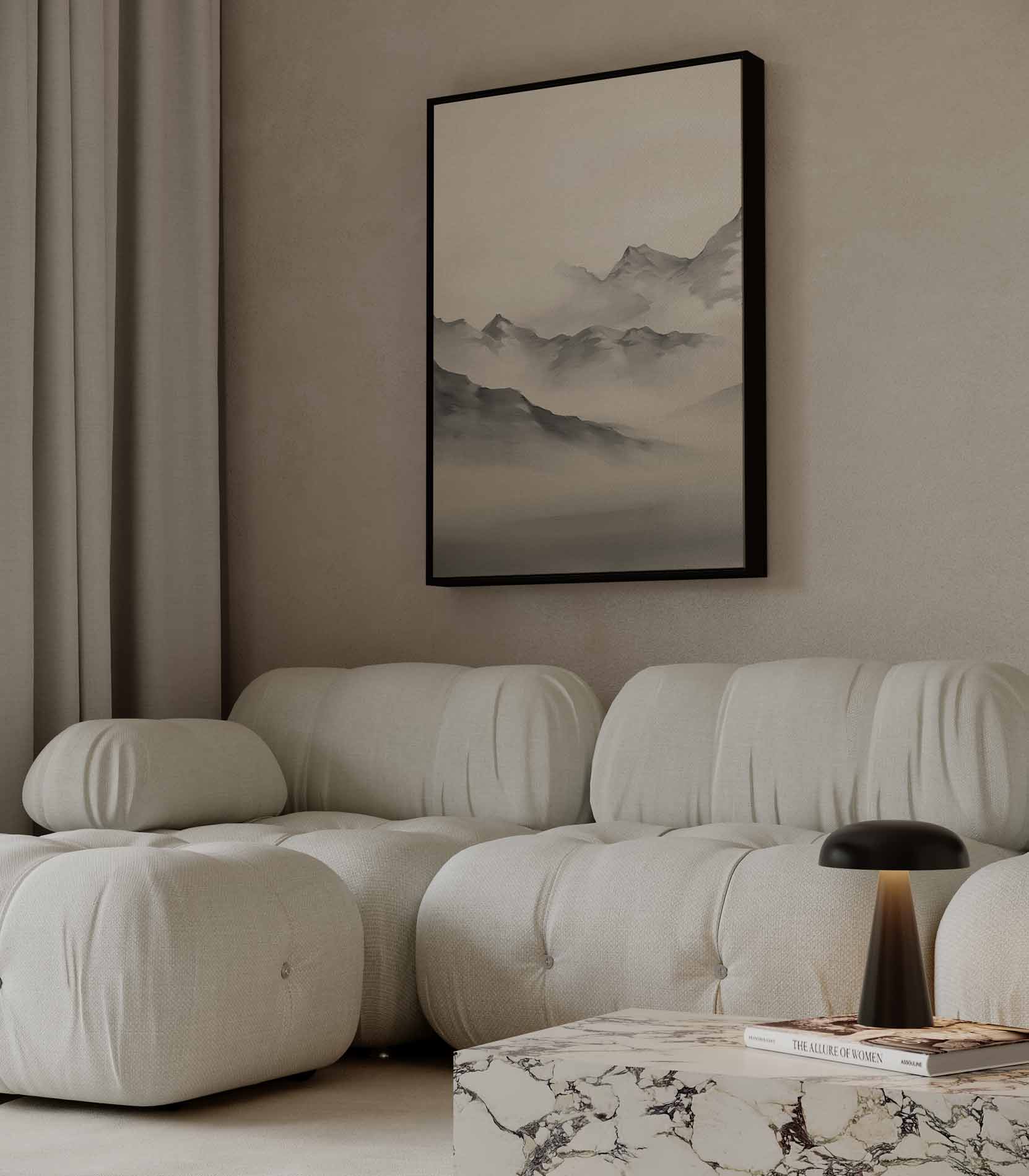 Sereen Berglandschap in Mist Kunstwerk-canvas-dibond-plexiglas-wanddecoratie-WallArtistic