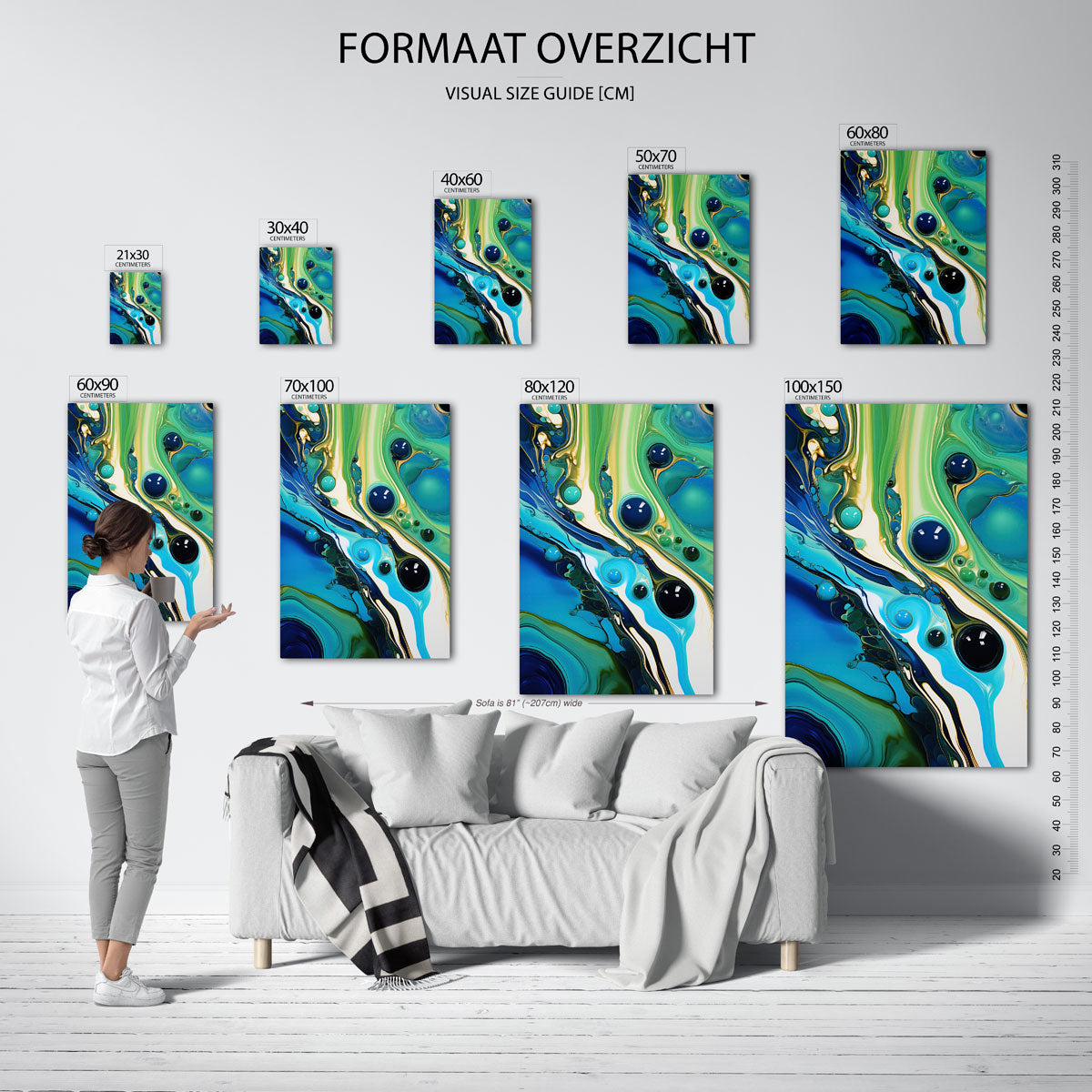 Abstracte blauwe en groene vormen Poster