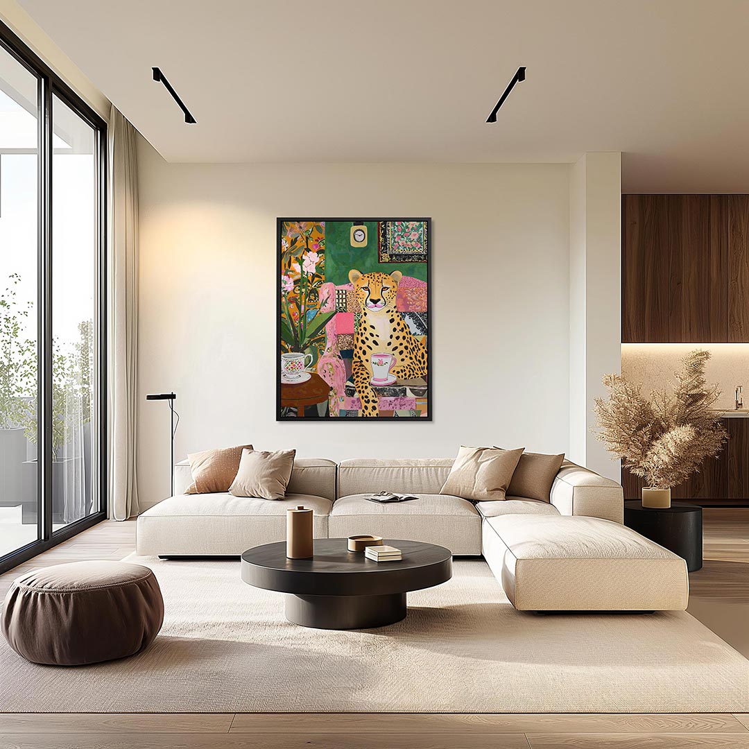 Luipaard met theekopje Kunstwerk