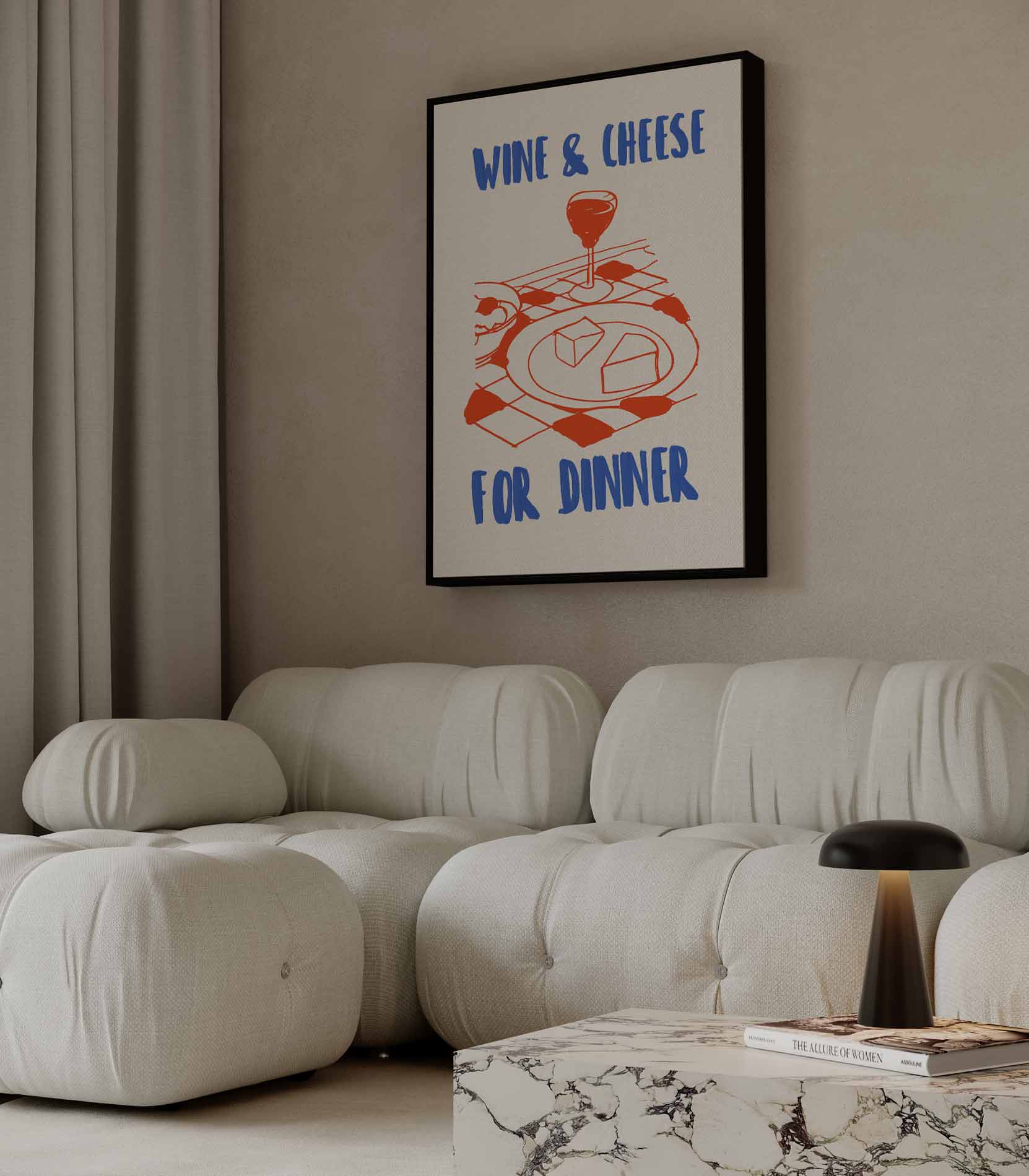Avondje Wijn en Kaas Kunstwerk-canvas-dibond-plexiglas-wanddecoratie-WallArtistic