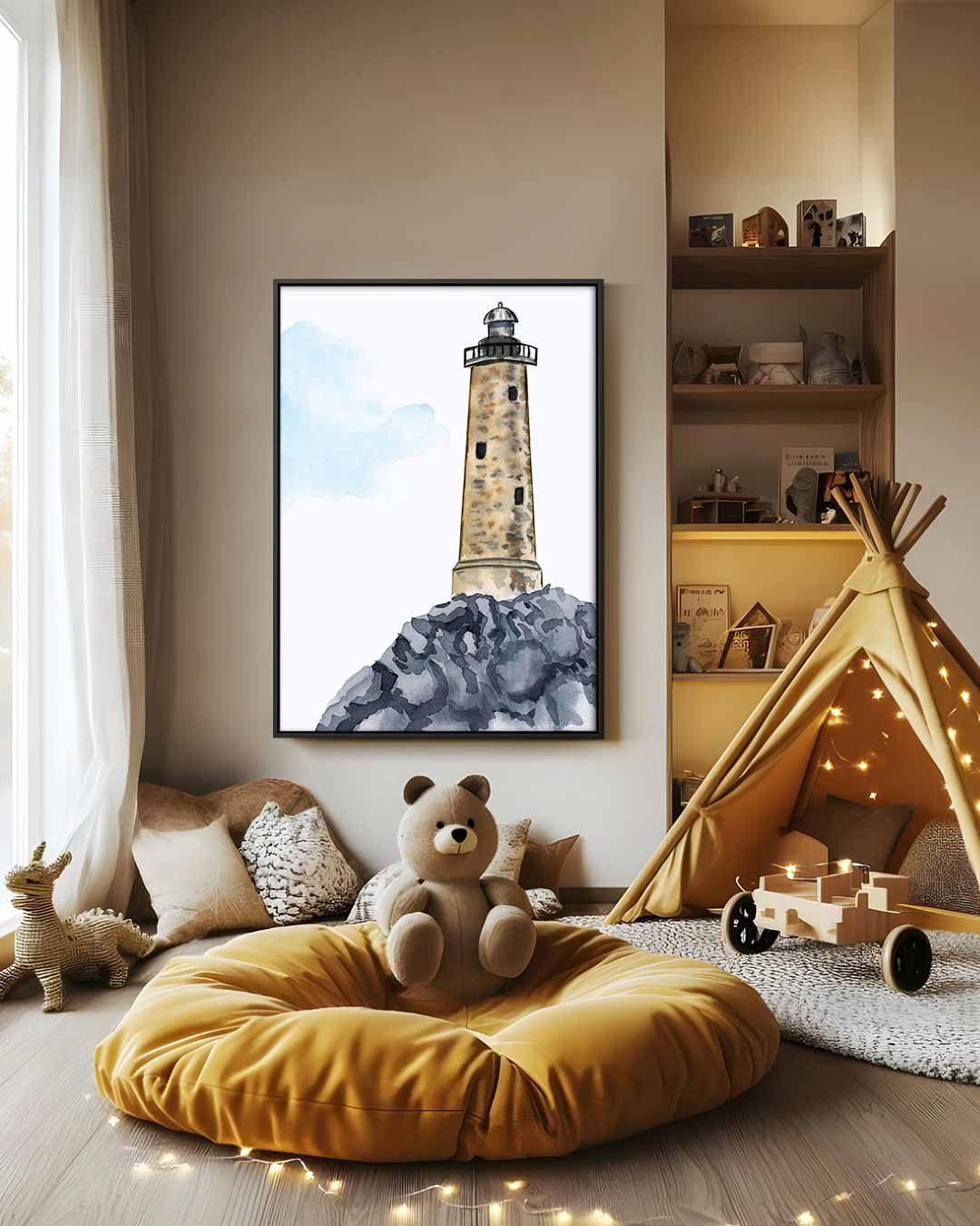 Vuurtoren op de rotst Kunstwerk-canvas-dibond-plexiglas-wanddecoratie-WallArtistic