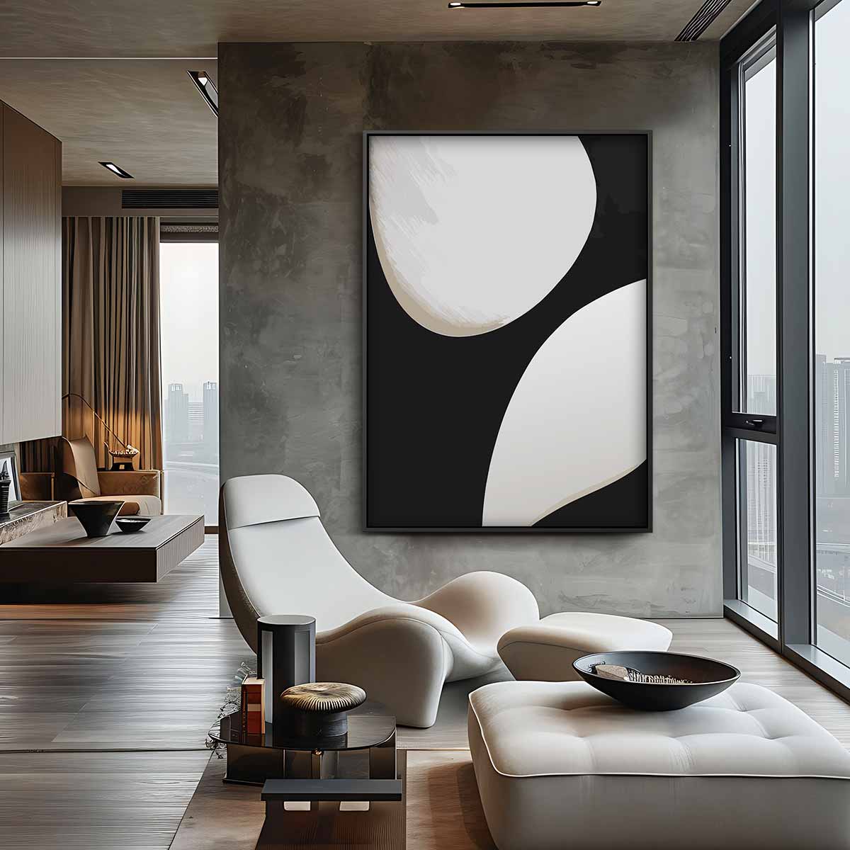 Zwart en Wit Abstractie Kunstwerk-canvas-dibond-plexiglas-wanddecoratie-WallArtistic