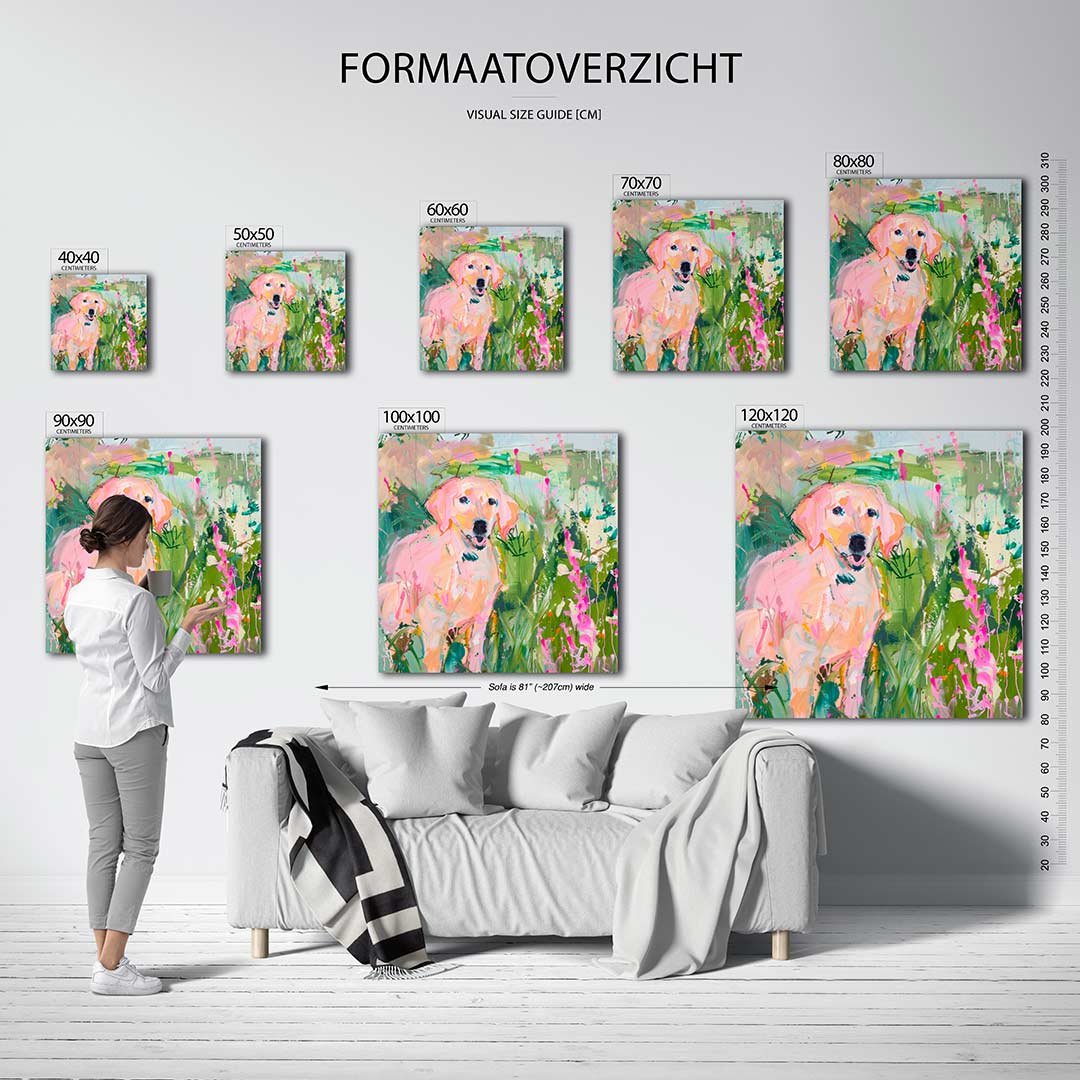 Vrolijke hond in tuin Kunstwerk