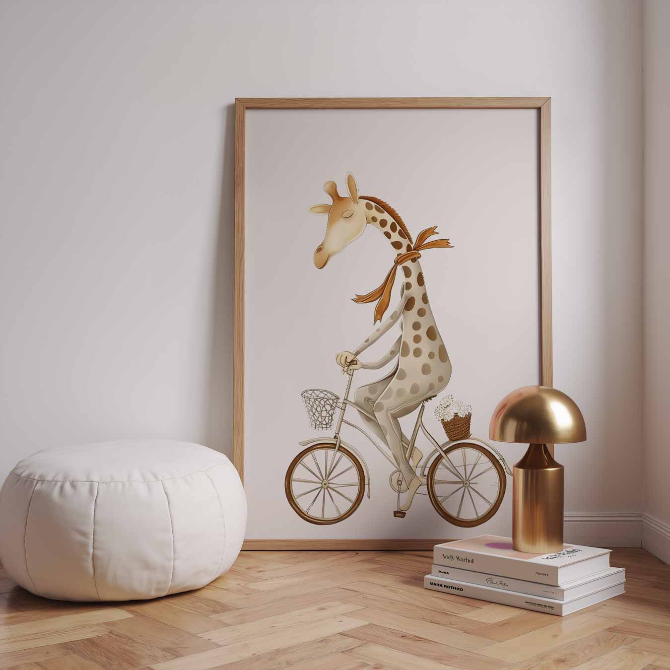 Dromerige Giraffe op Fiets Poster