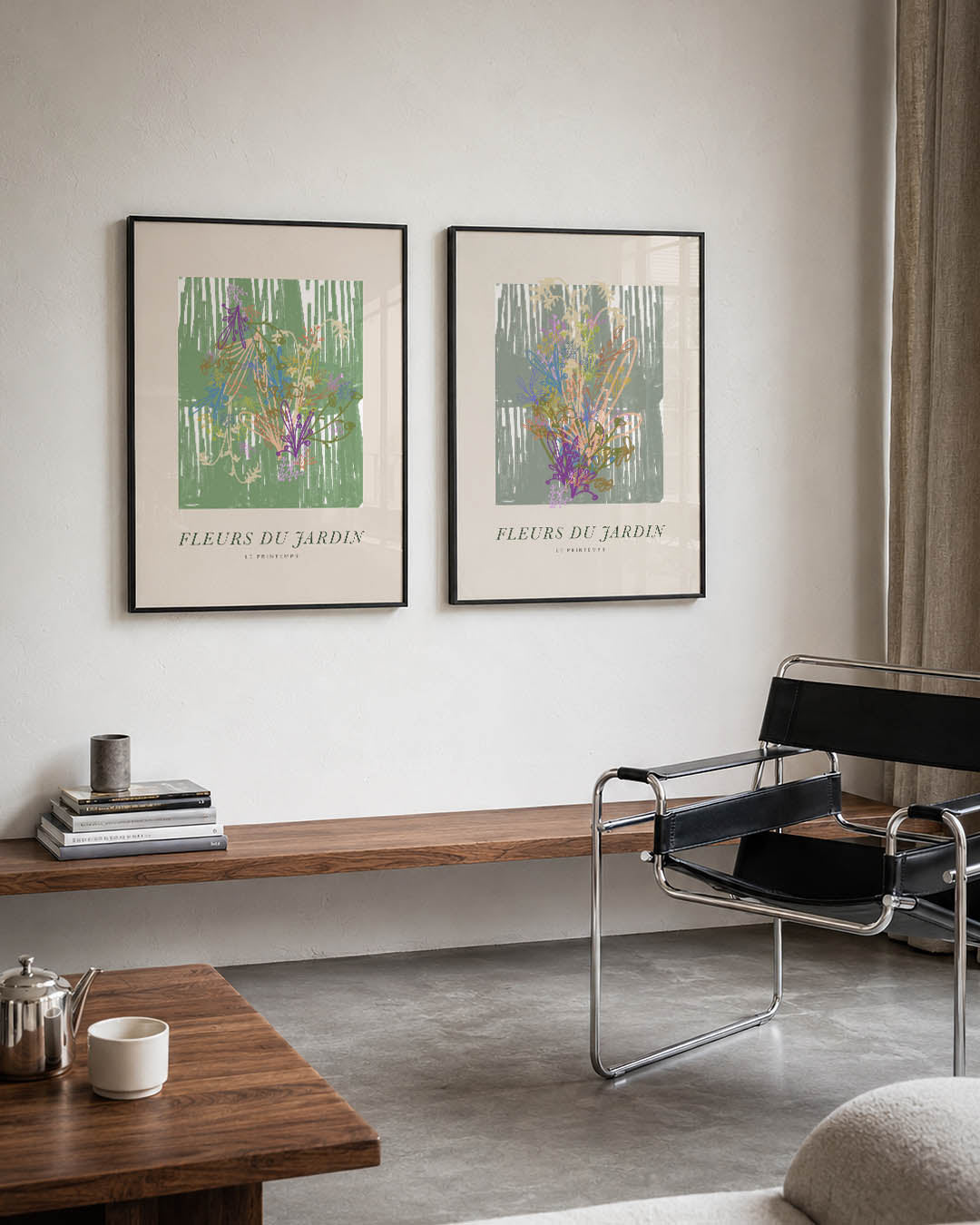 Bloemen en strepen Posterset