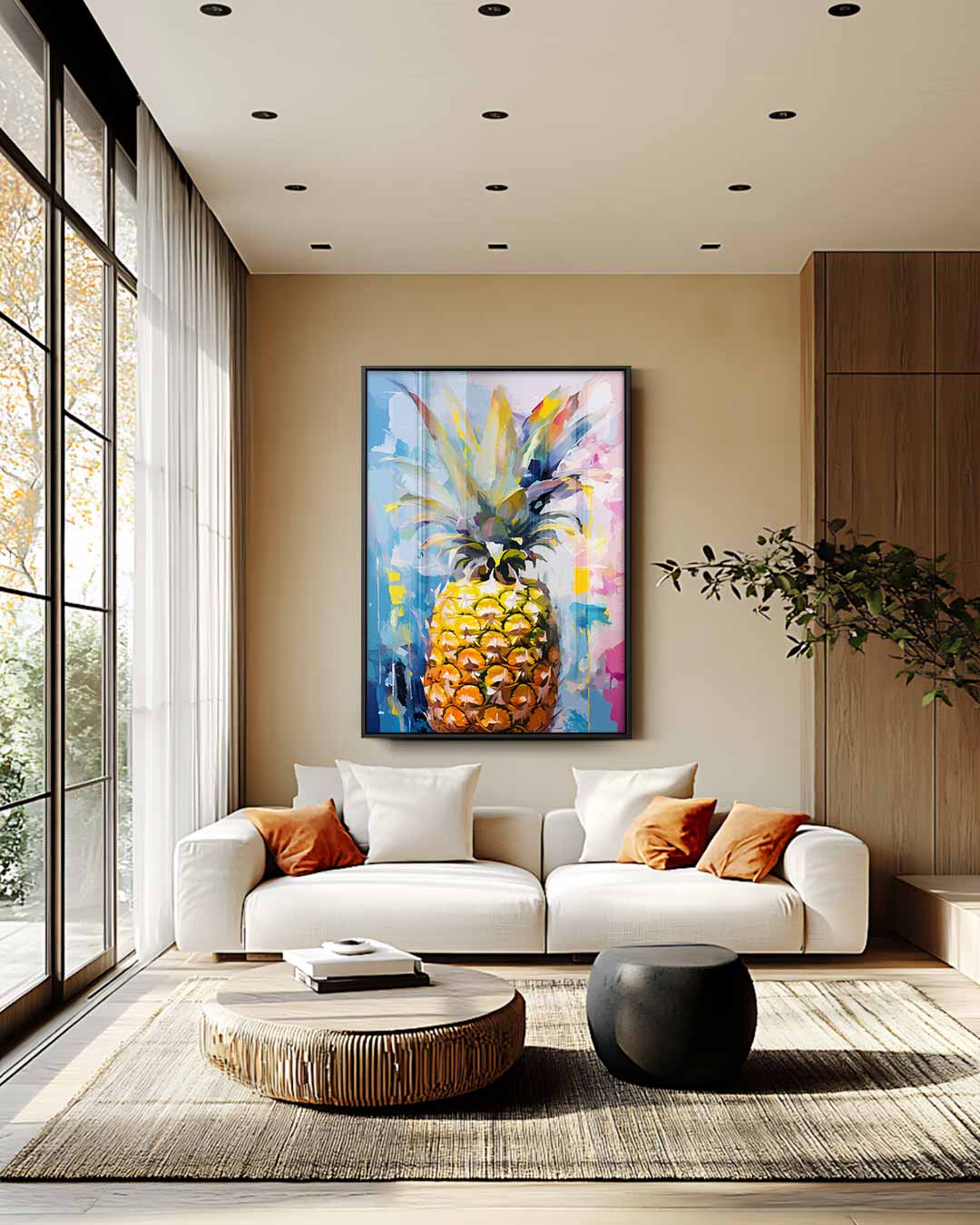 Tropische Ananas Expressie Kunstwerk-canvas-dibond-plexiglas-wanddecoratie-WallArtistic