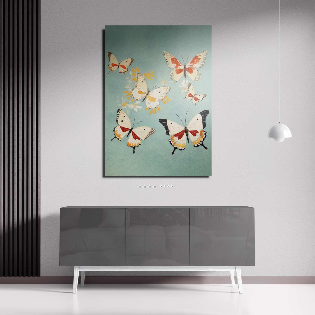 Vliegende Vlinders op Hemelsblauw Kunstwerk-canvas-dibond-plexiglas-wanddecoratie-WallArtistic
