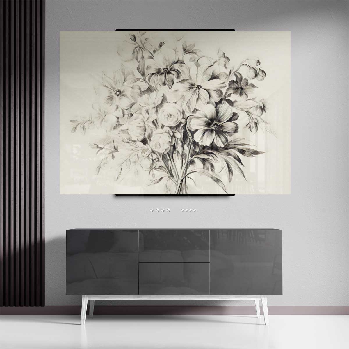 Bloemrijke Potloodtekening Kunstwerk-canvas-dibond-plexiglas-wanddecoratie-WallArtistic