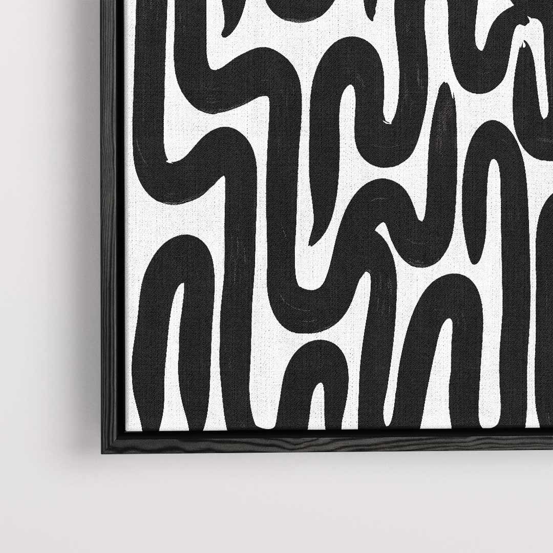 Golvende Zwarte Lijnen op Wit Kunstwerk-canvas-dibond-plexiglas-wanddecoratie-WallArtistic