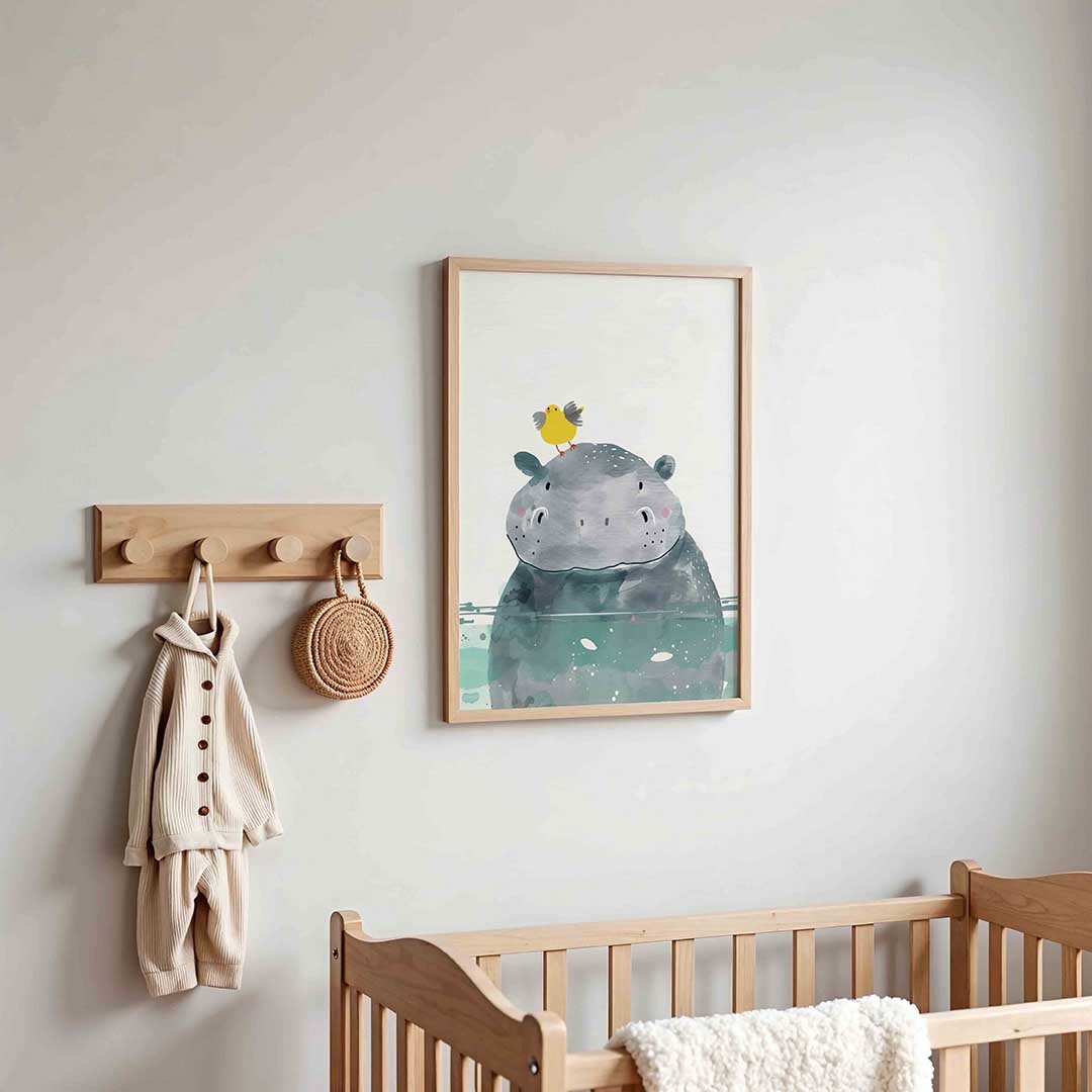 Nijlpaard met vogel Poster