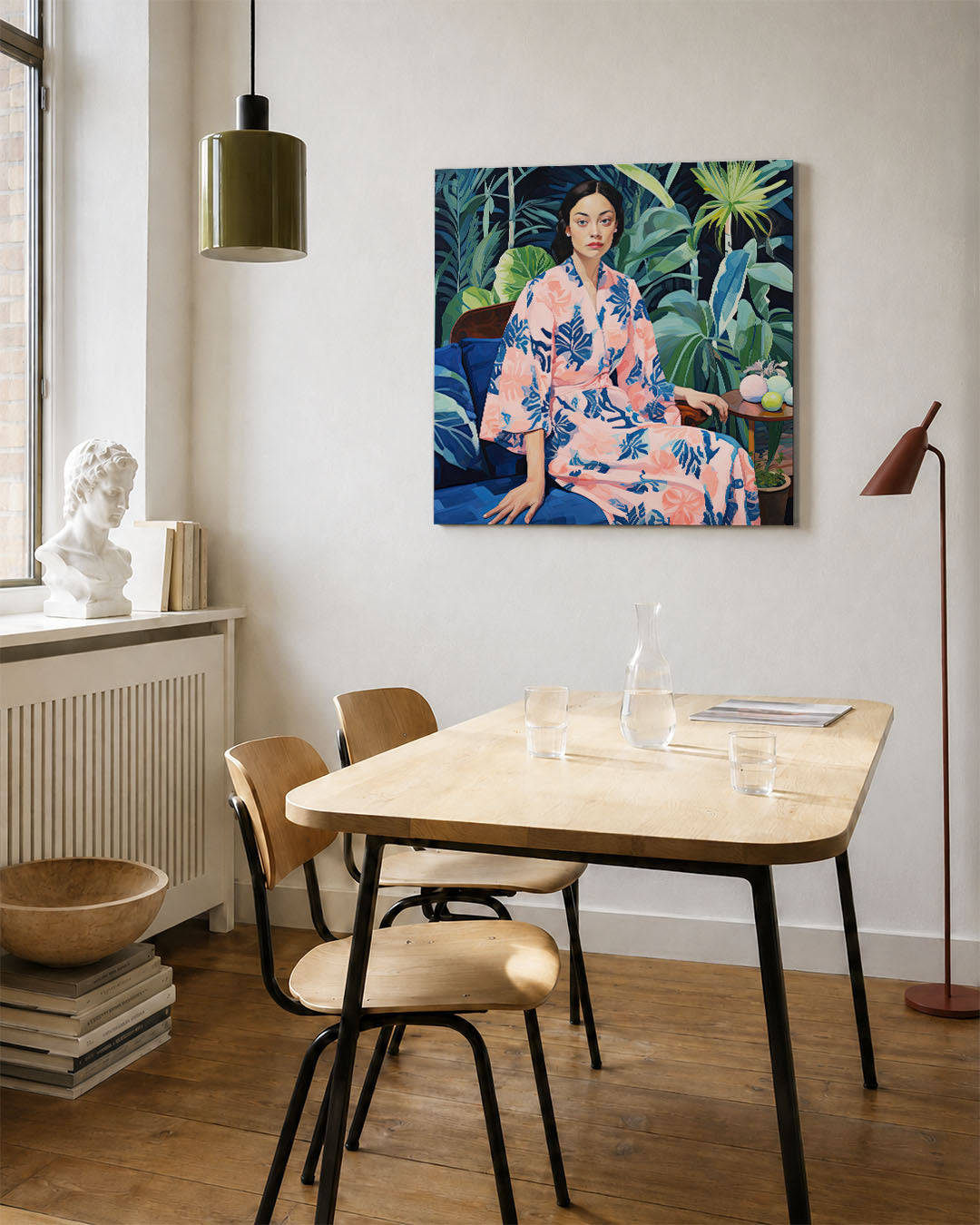 Vrouw in tropische tuin Kunstwerk