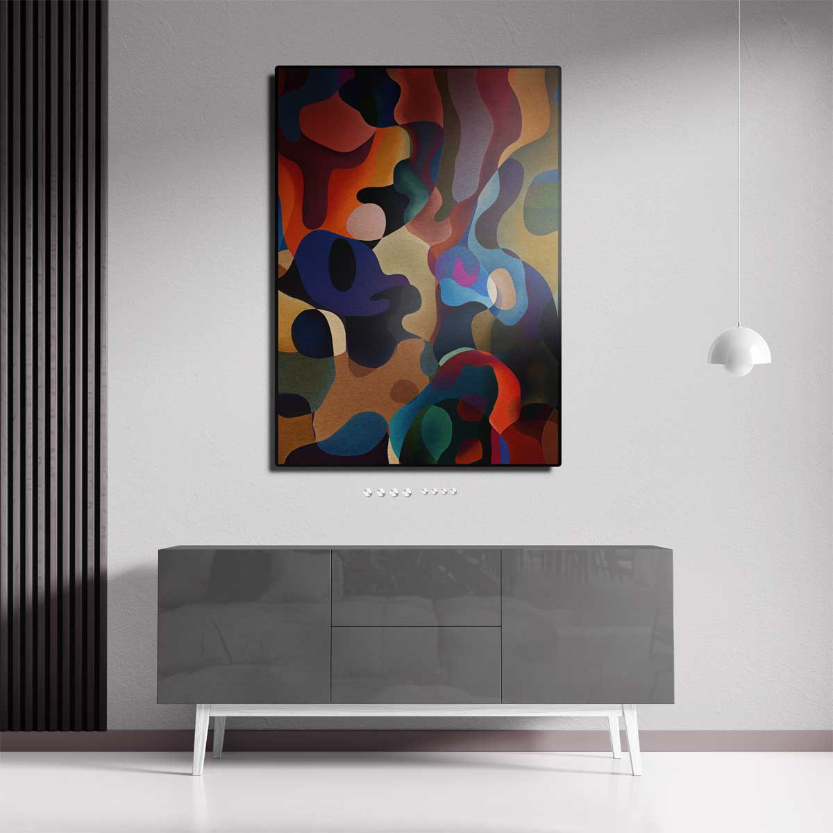 Kleurrijke Dans van Abstracte Vormen Kunstwerk-canvas-dibond-plexiglas-wanddecoratie-WallArtistic