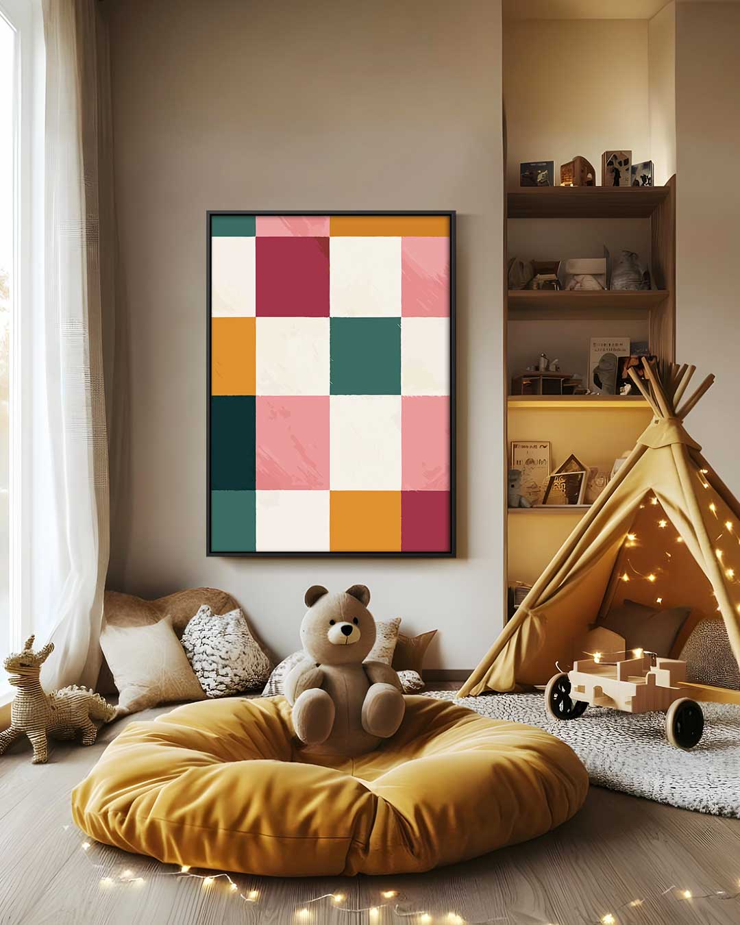 Speelse Kleurenmozaïek Kunstwerk-canvas-dibond-plexiglas-wanddecoratie-WallArtistic