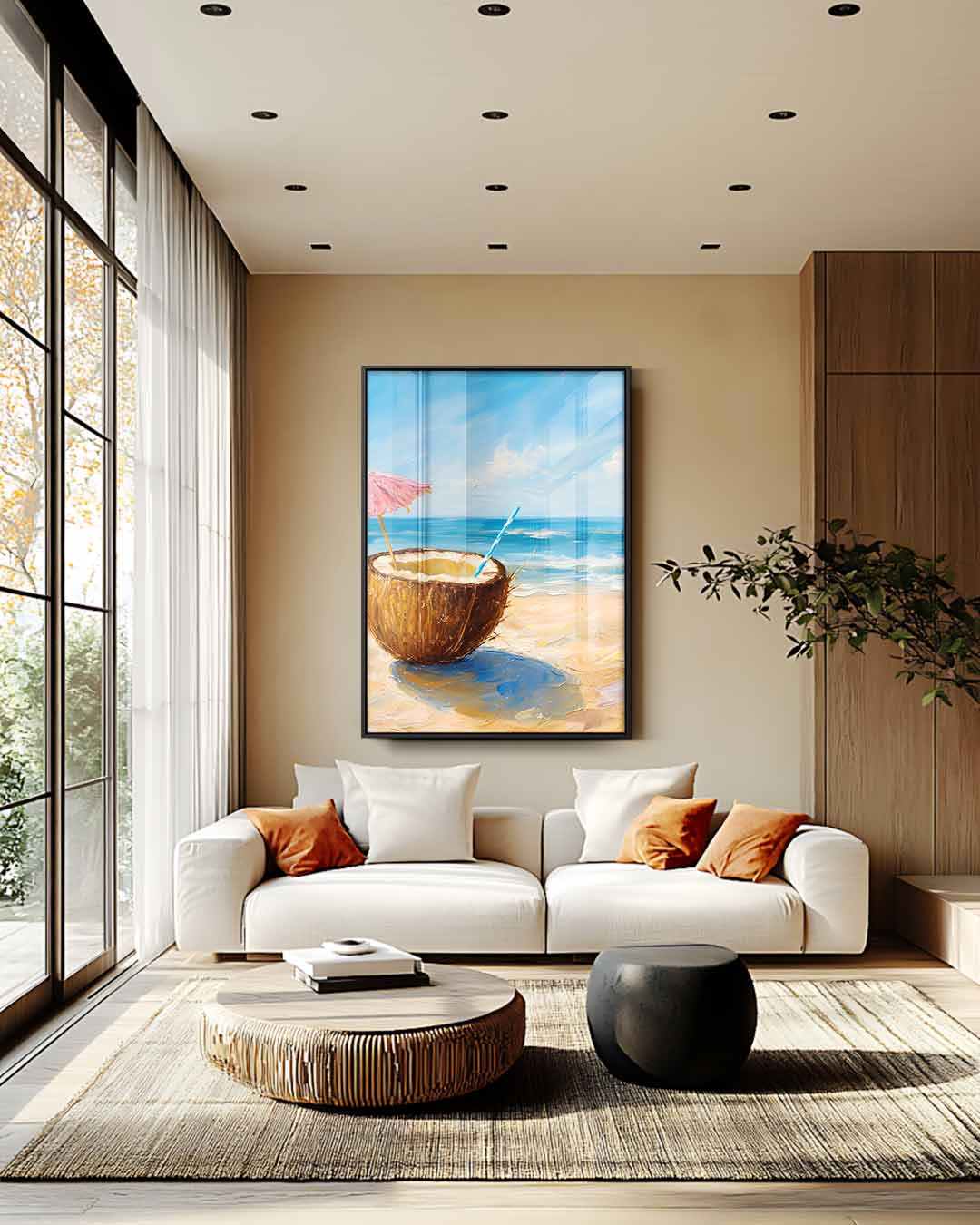 Kokosnoot op het Strand Kunstwerk-canvas-dibond-plexiglas-wanddecoratie-WallArtistic