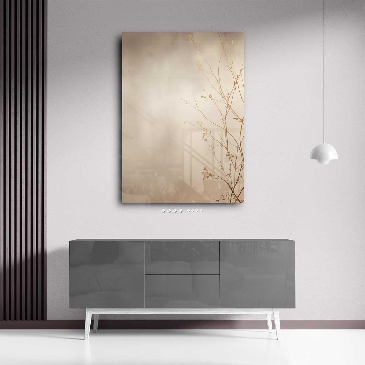 Gouden Zweepslag: Minimalistische Takken Kunstwerk-canvas-dibond-plexiglas-wanddecoratie-WallArtistic