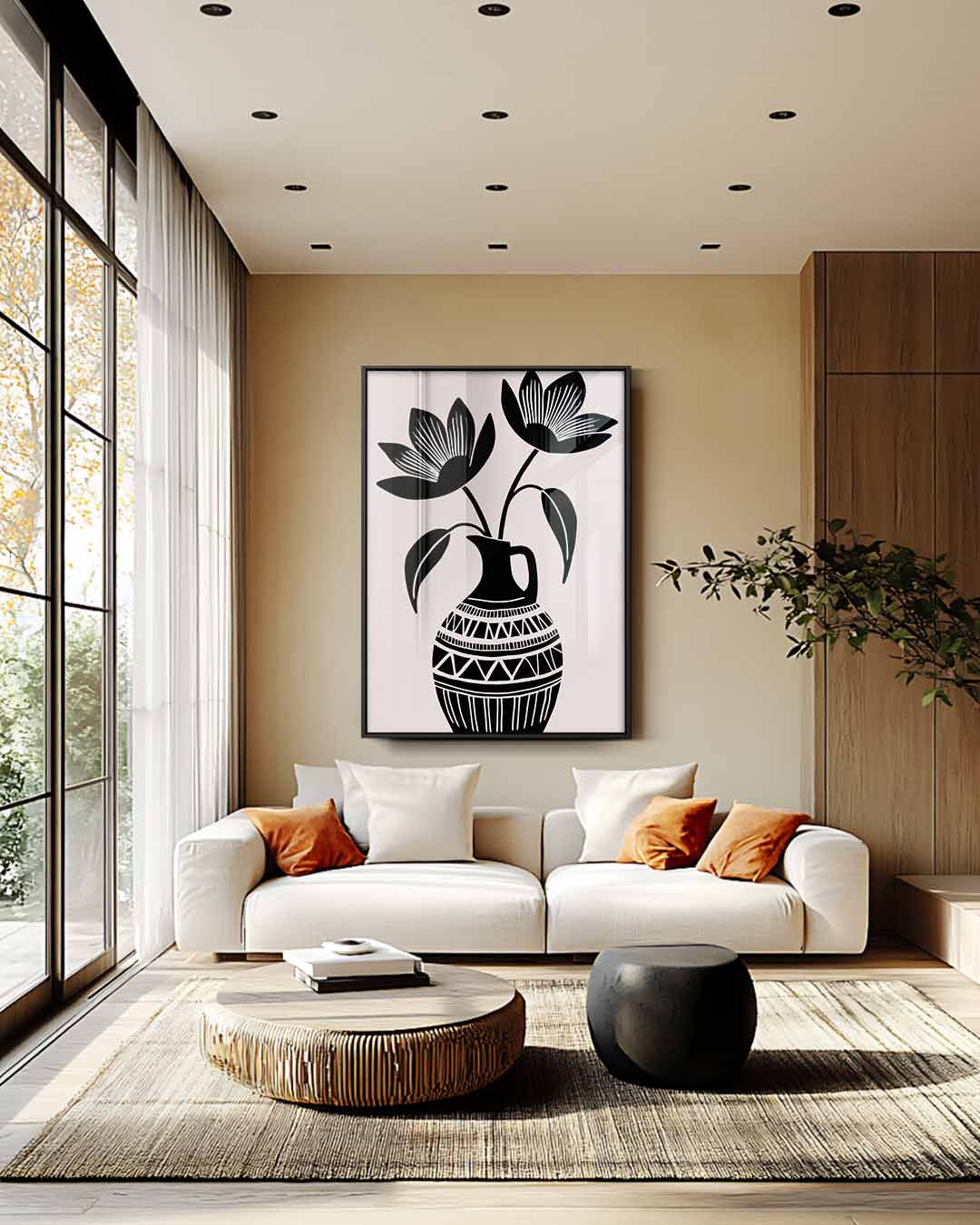 Zwart-Wit Bloemenvazen Kunst Kunstwerk-canvas-dibond-plexiglas-wanddecoratie-WallArtistic