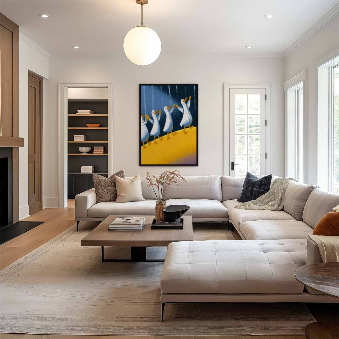 Vrolijke Eendenmars Kunstwerk-canvas-dibond-plexiglas-wanddecoratie-WallArtistic