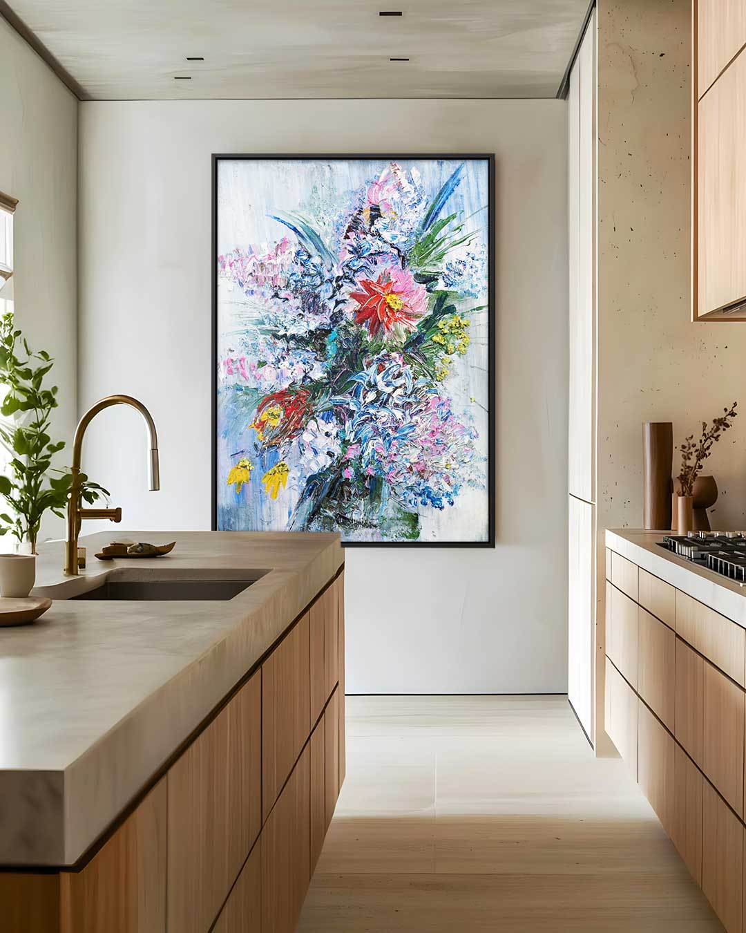 Bloemenzee in Kleurrijke Borstelstreken Kunstwerk-canvas-dibond-plexiglas-wanddecoratie-WallArtistic