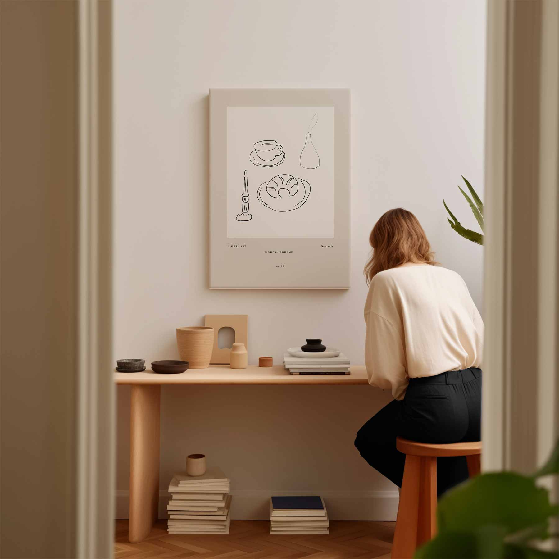 Minimalistische Franse Ontbijtillustratie Kunstwerk-canvas-dibond-plexiglas-wanddecoratie-WallArtistic