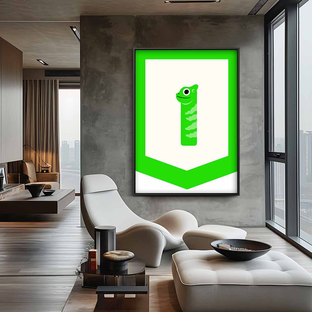 Vrolijke Gecko Illustratie Kunstwerk-canvas-dibond-plexiglas-wanddecoratie-WallArtistic