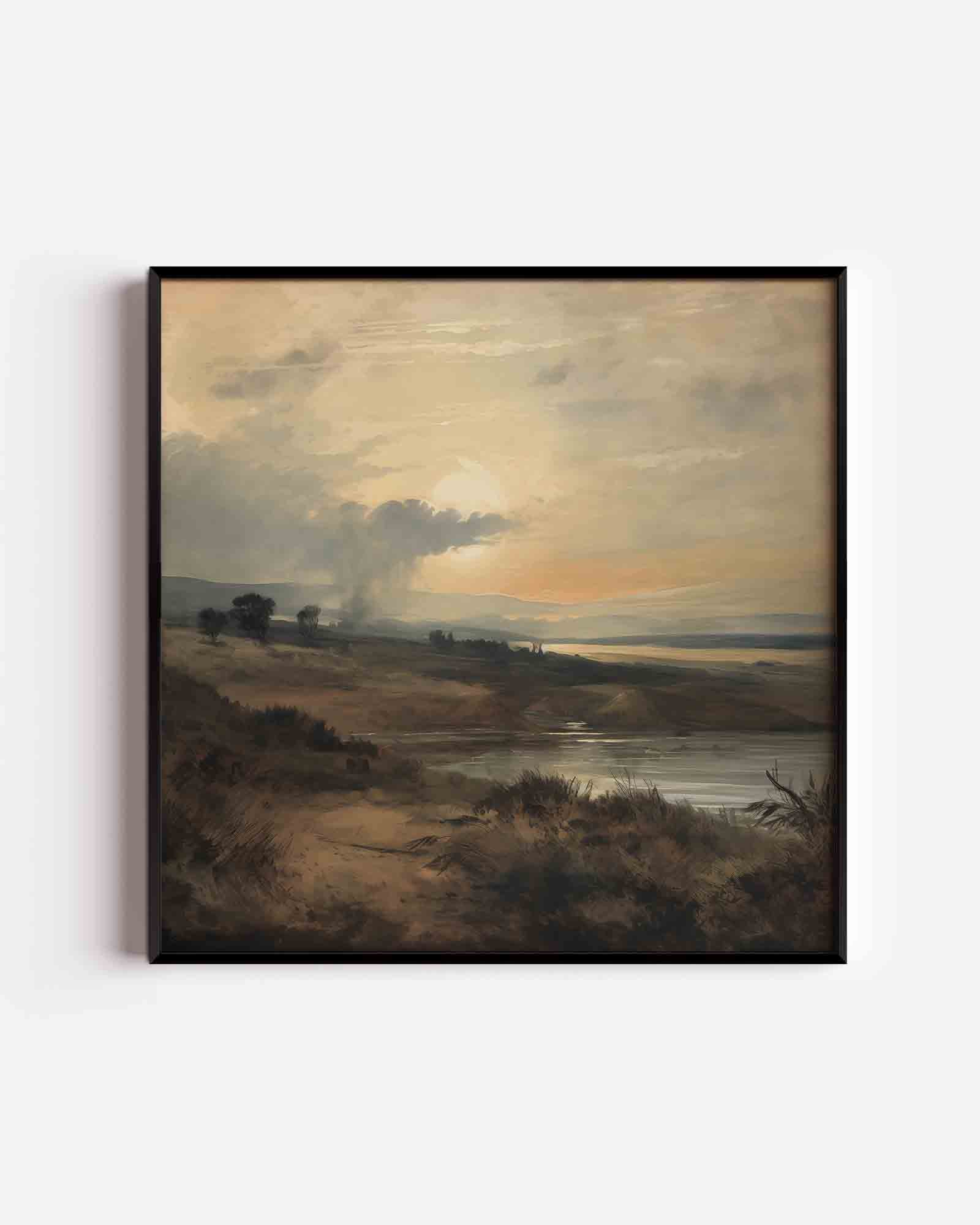 Landschap met ondergaande zon Poster