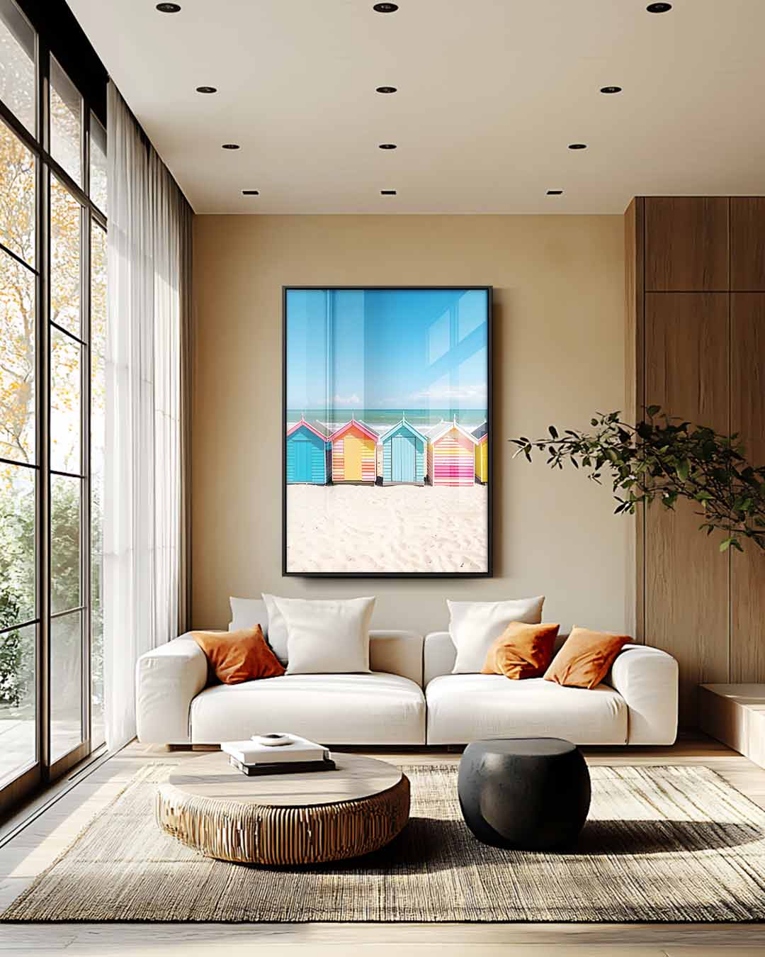 Kleurrijke Strandhuisjes Kunstwerk-canvas-dibond-plexiglas-wanddecoratie-WallArtistic