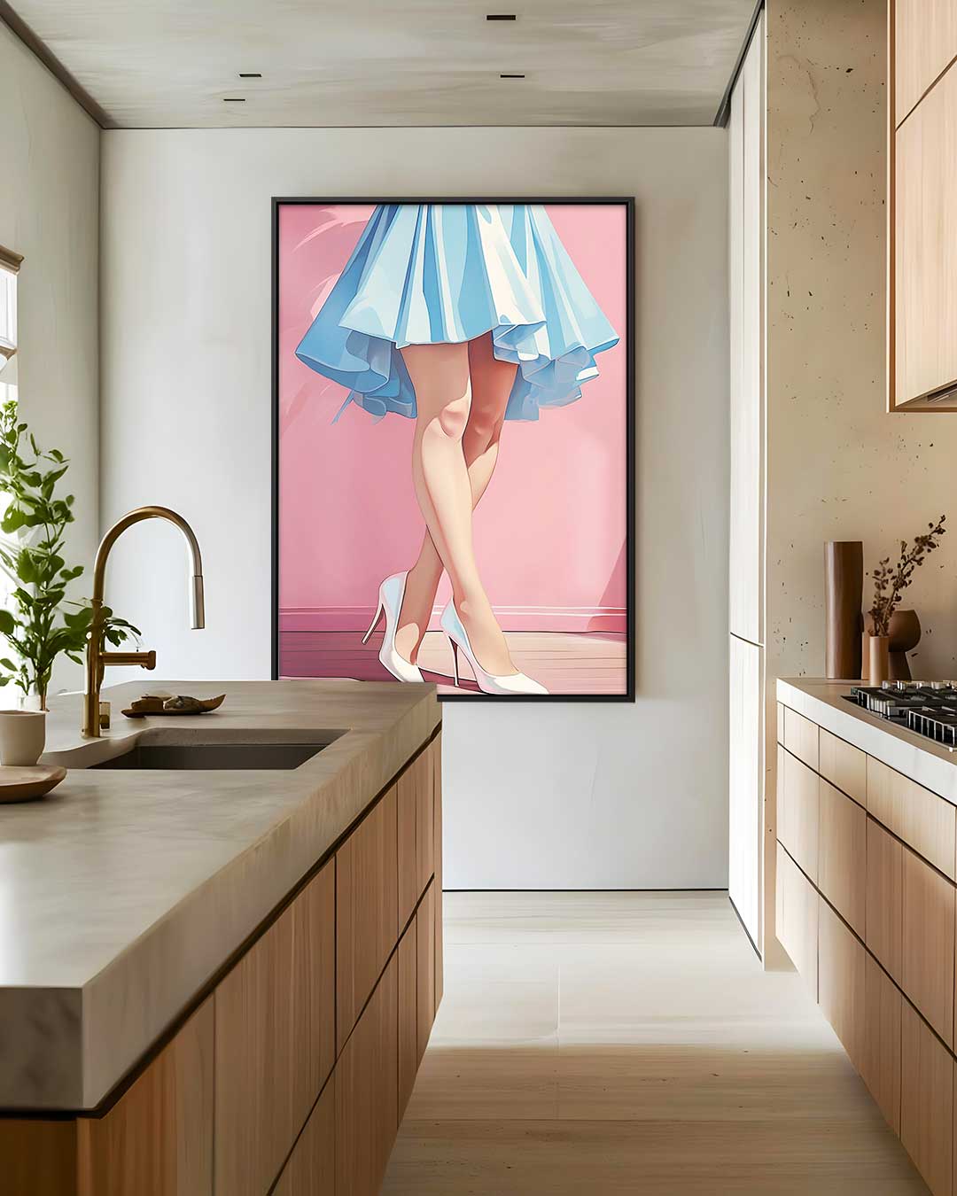 Vrouwelijke Elegantie in Blauw Kunstwerk-canvas-dibond-plexiglas-wanddecoratie-WallArtistic