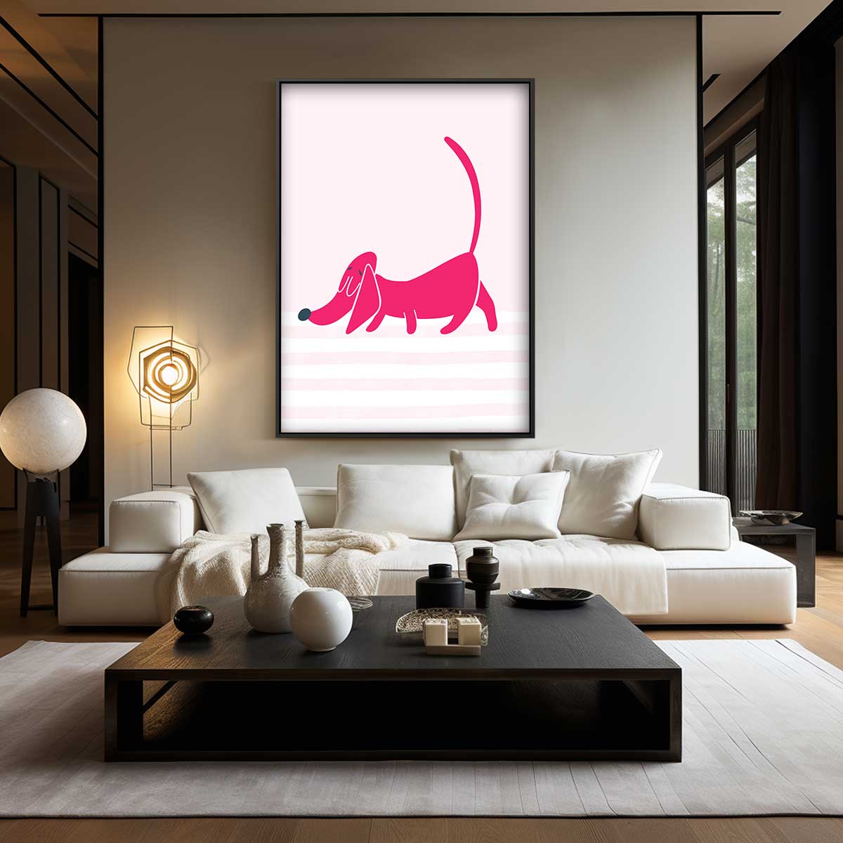 Roze Teckel Illustratie Kunstwerk-canvas-dibond-plexiglas-wanddecoratie-WallArtistic