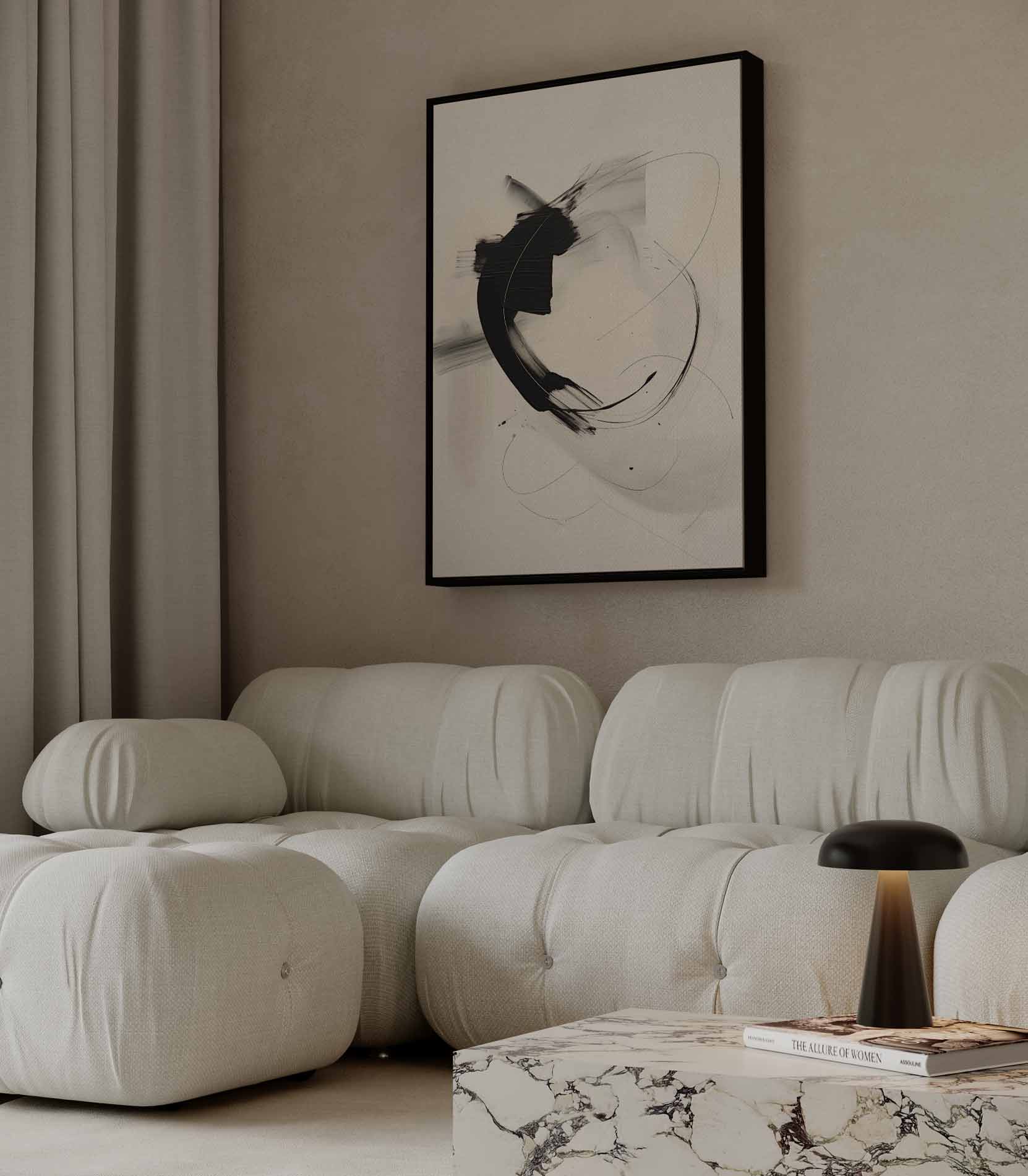 Dynamische Zwarte Streep Kunstwerk-canvas-dibond-plexiglas-wanddecoratie-WallArtistic