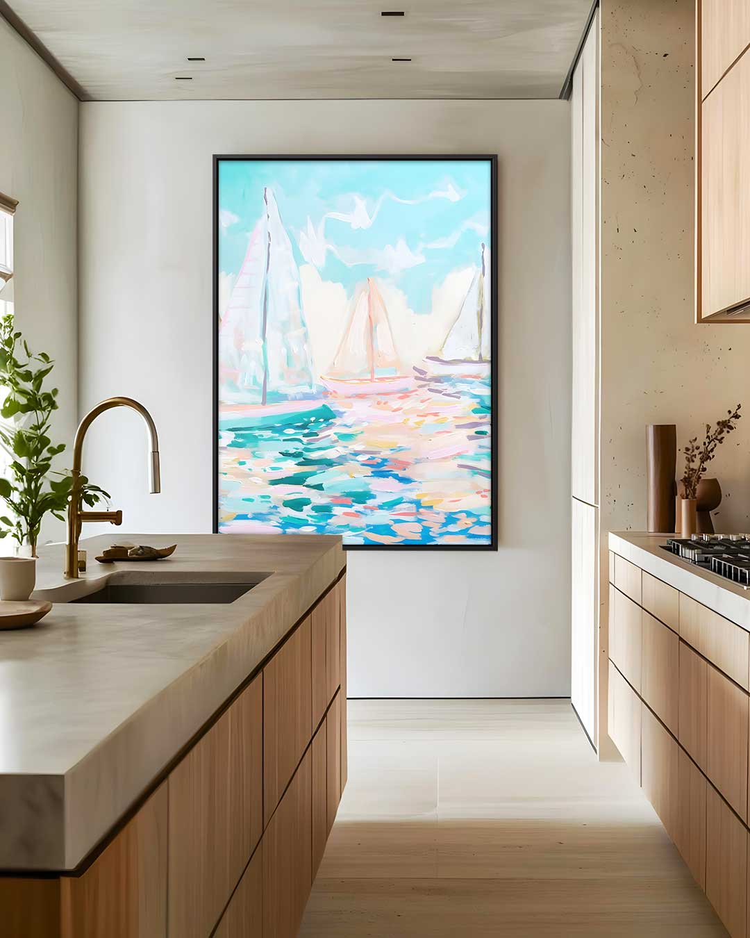 Zonnige Zeilboten op Zee Kunstwerk-canvas-dibond-plexiglas-wanddecoratie-WallArtistic