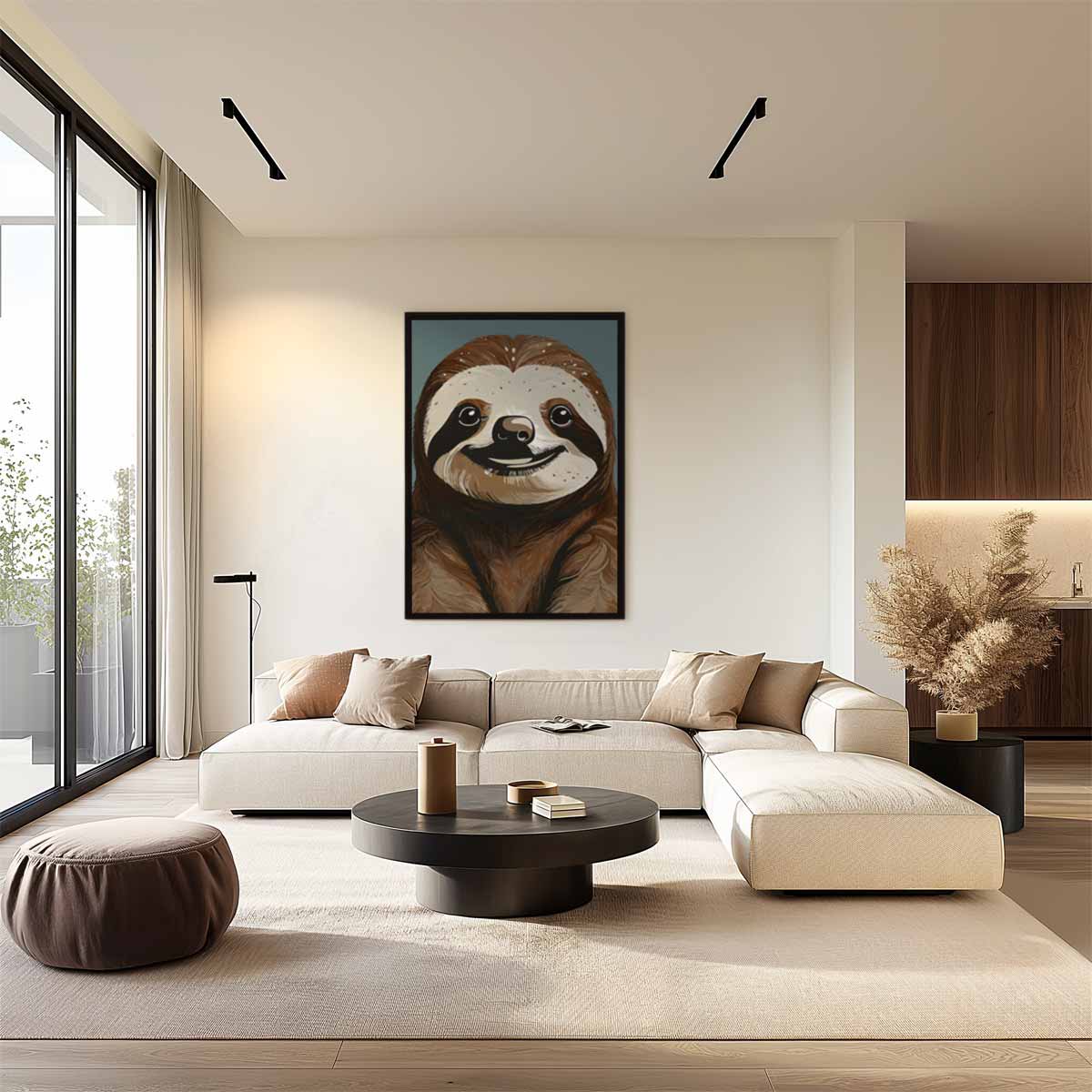 Schattige Luiaard Illustratie Kunstwerk-canvas-dibond-plexiglas-wanddecoratie-WallArtistic