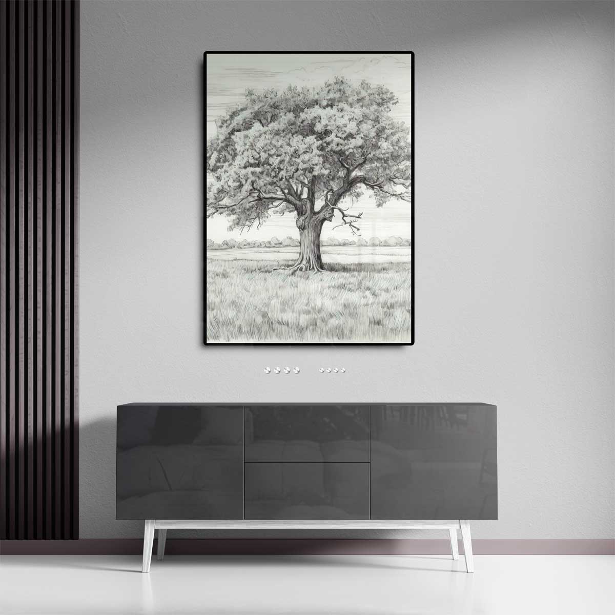 Magische Eikenboom Schets Kunstwerk-canvas-dibond-plexiglas-wanddecoratie-WallArtistic