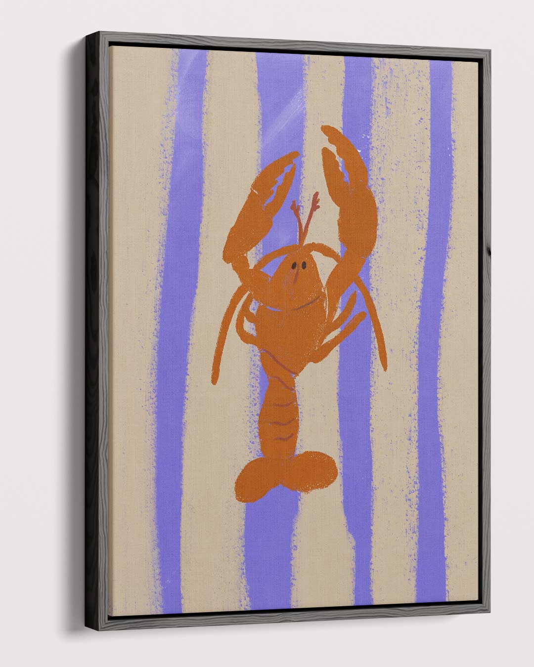 Dansende Kreeft op Streepjesachtergrond Kunstwerk-canvas-dibond-plexiglas-wanddecoratie-WallArtistic
