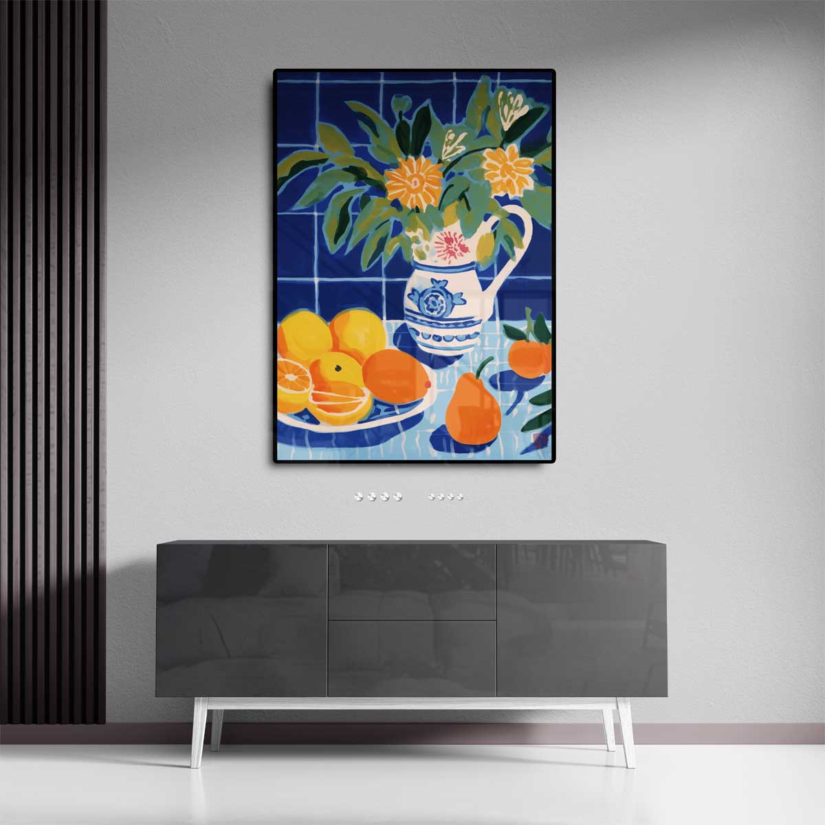Zomerfruit in Blauwe Keuken Kunstwerk-canvas-dibond-plexiglas-wanddecoratie-WallArtistic