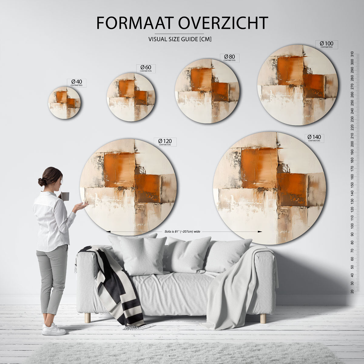 Abstracte beige en oranje Muurcirkel