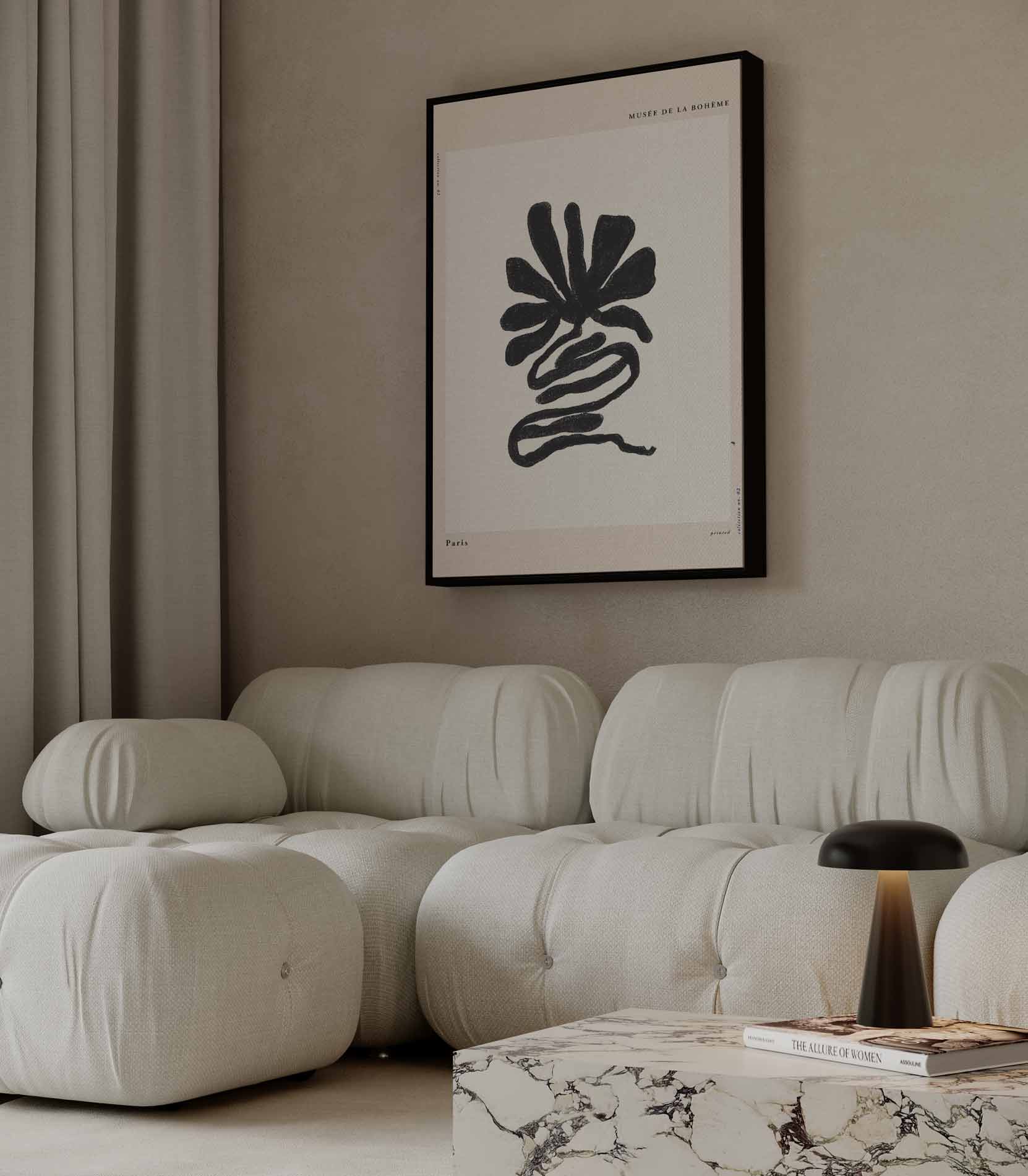 Organische Zwart-Wit Bloem Kunstwerk-canvas-dibond-plexiglas-wanddecoratie-WallArtistic