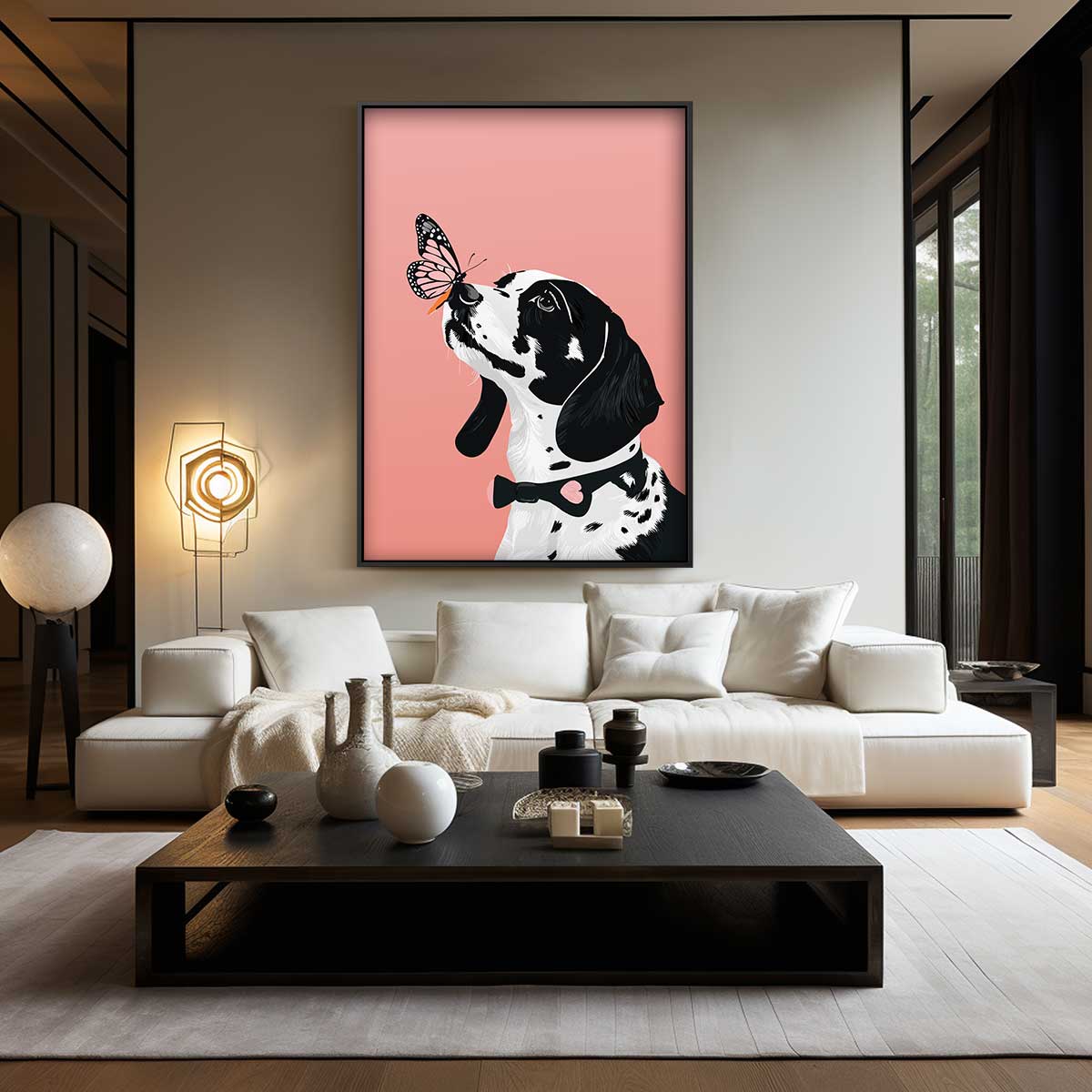 Hond en Vlinder Ontmoeting Kunstwerk-canvas-dibond-plexiglas-wanddecoratie-WallArtistic