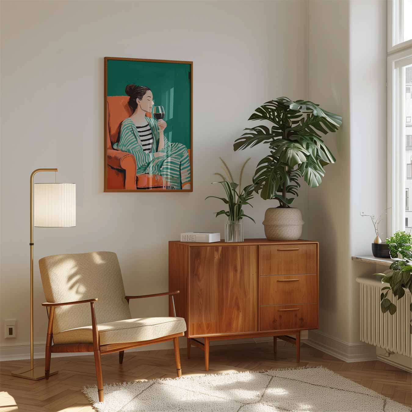 Verfijnde Ontspanning: Vrouw met Wijnglas Poster