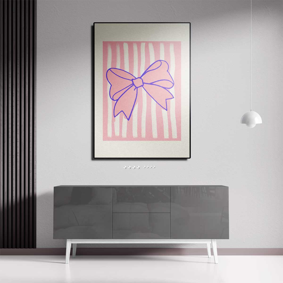 Speelse Strik op Roze Strepen Kunstwerk-canvas-dibond-plexiglas-wanddecoratie-WallArtistic